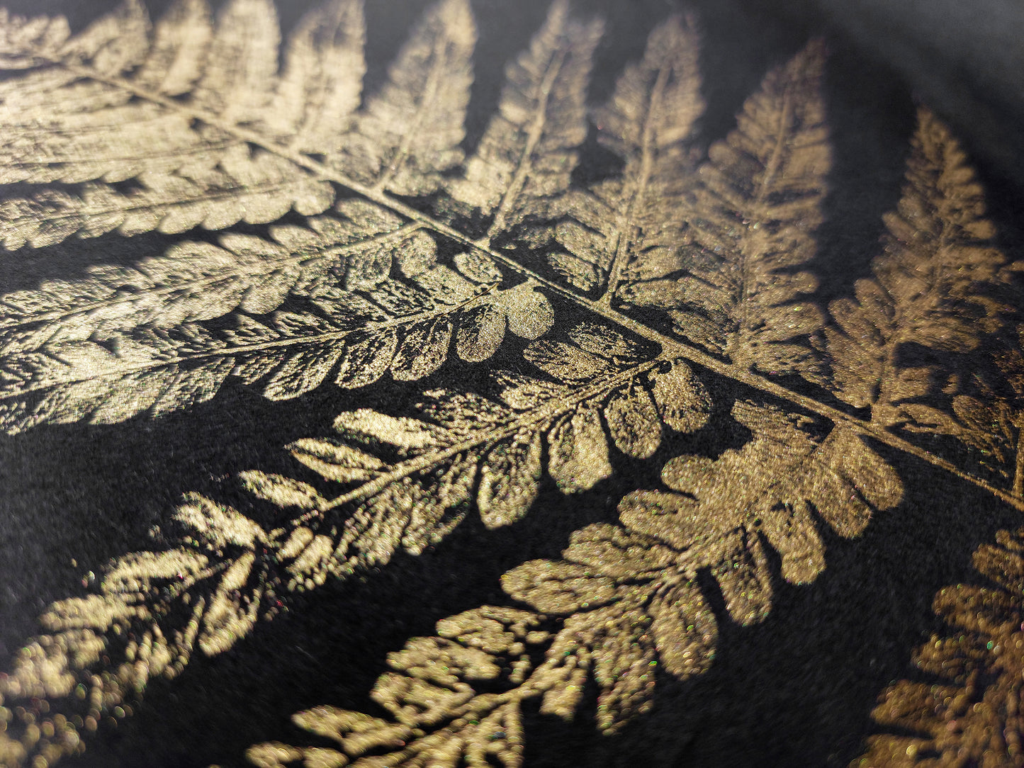 Monotype print Bedroom wall decor Living room wall art Nature lover gift Printmaking art relief print Gold and black art Fern textured plant Foraged wall decor Original artwork Farm kitchen art cottagecore wall art Botanical artwork