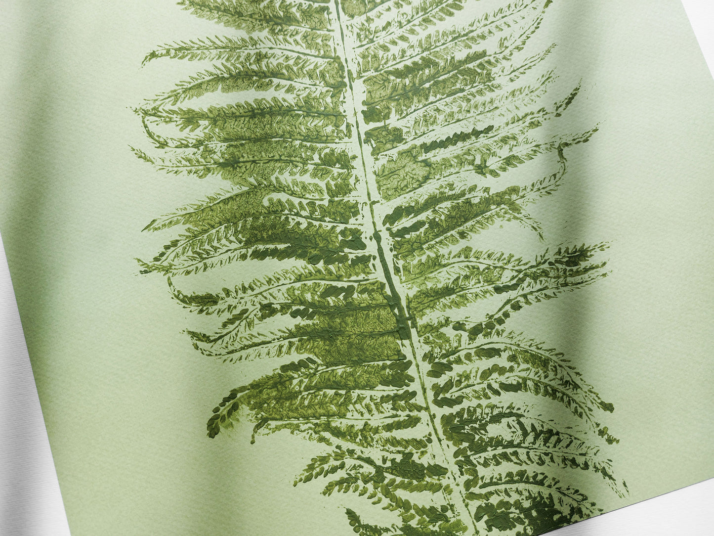 Monotype print Sage green fern textured relief plant texture Foraged wall decor Original printmaking artwork Nature lover gift One of a kind