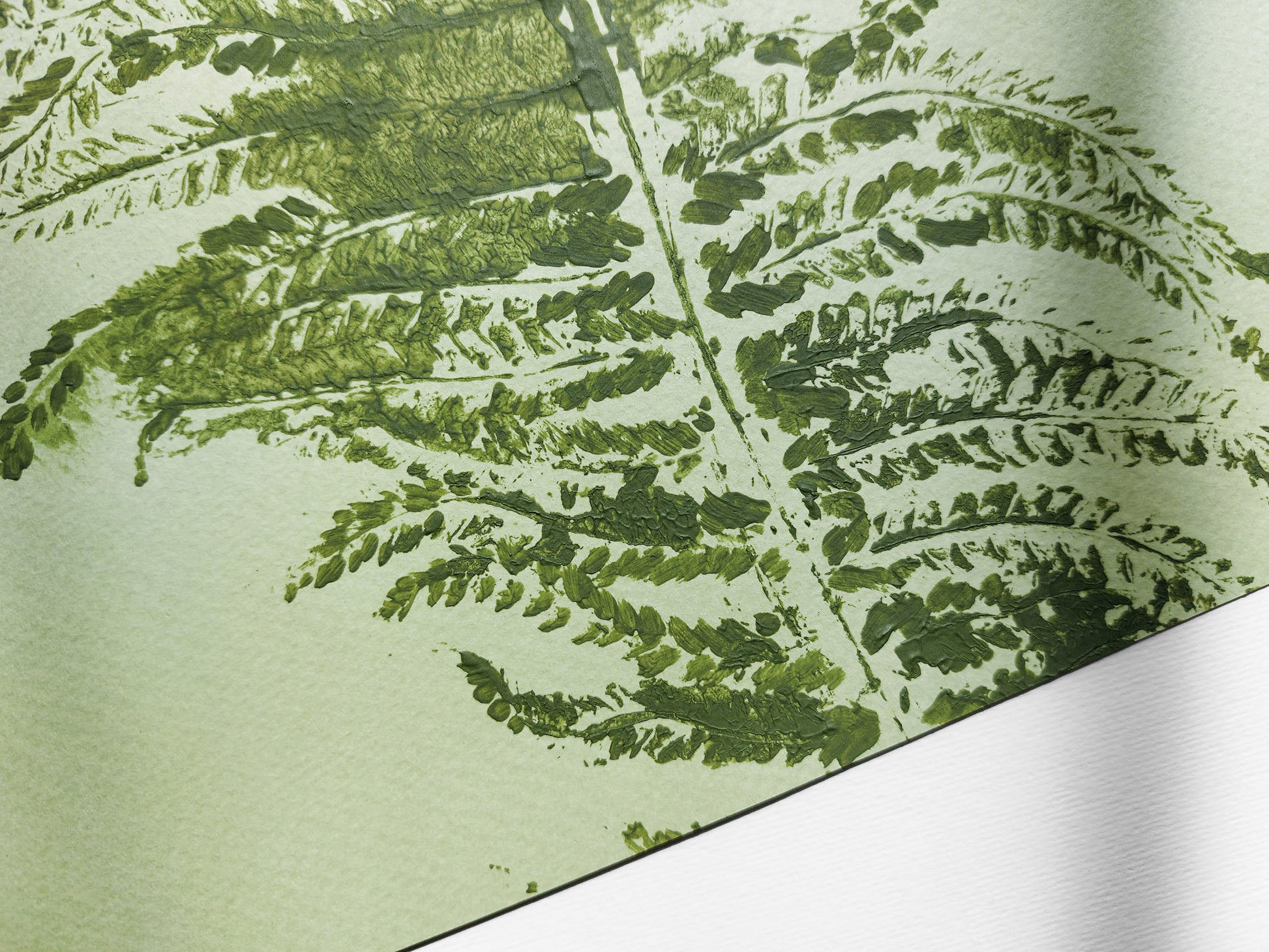 Monotype print Sage green fern textured relief plant texture Foraged wall decor Original printmaking artwork Nature lover gift One of a kind