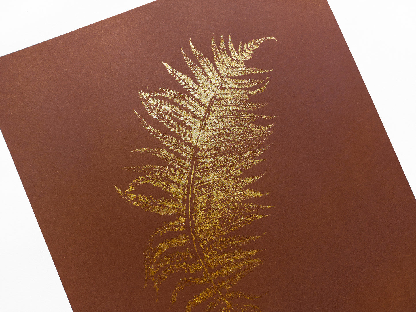 Monotype print Bedroom wall decor Living room wall art Nature lover gift Fern textured plant Original artwork Farm kitchen art Gold brown relief Foraged cottagecore printmaking nature First New home Leaf simple acrylic One of a kind large