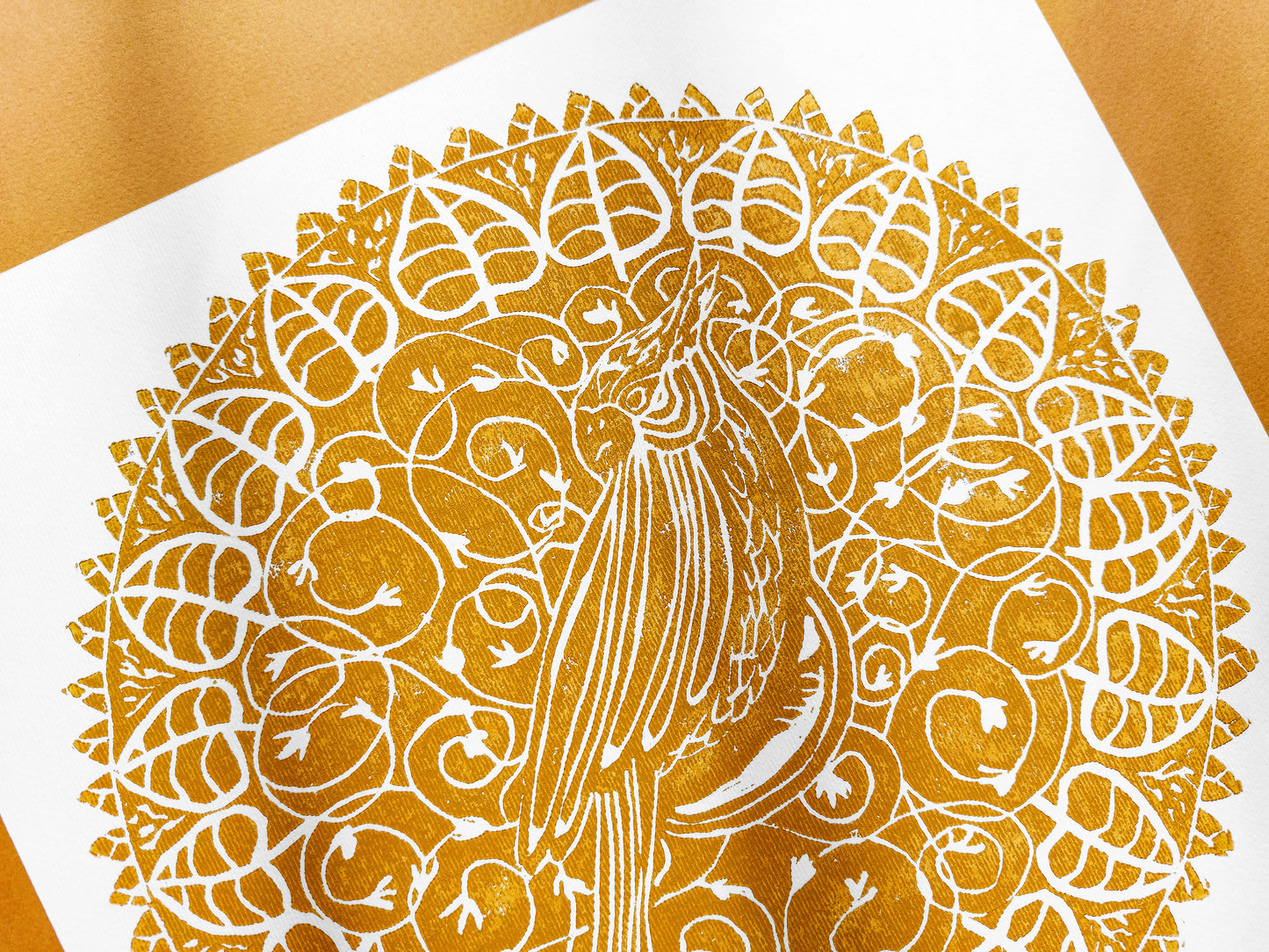 Linocut print Floral wall art Original artwork Housewarming gift Linogravure lino Ochre cockatiel floral kids bird Botanical nursery printmaking art Bedroom wall decor Living room wall New home gift relief parrot kids