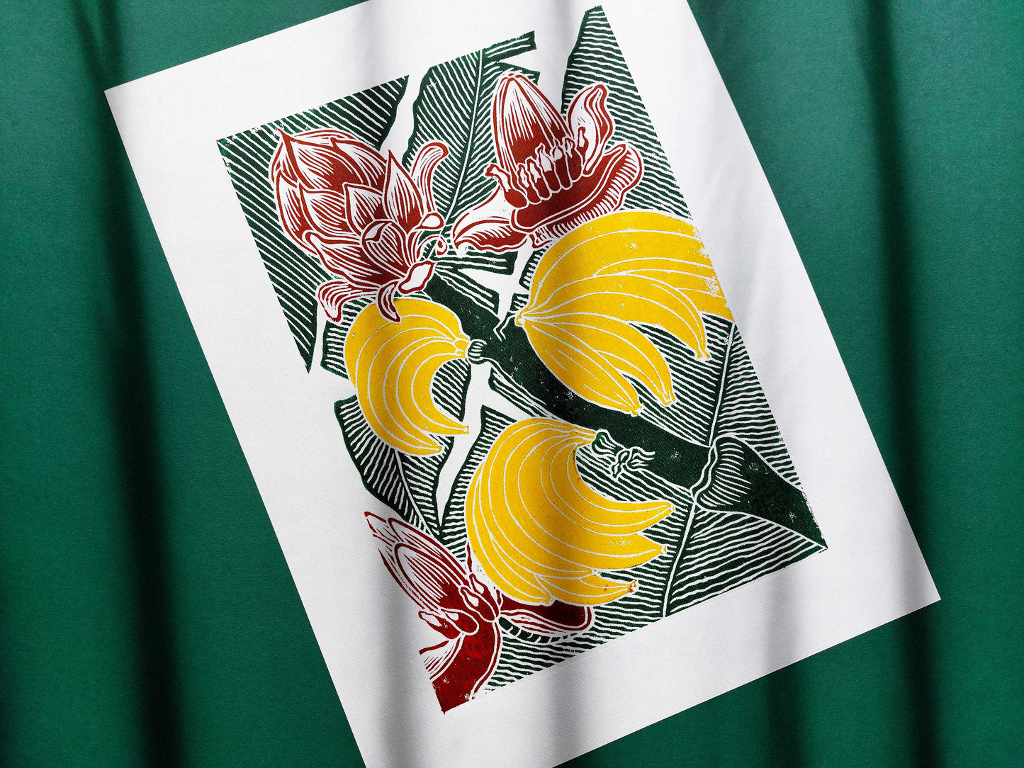 Banana linocut print / Original artwork Botanical fruit for modern kitchen wall art or Nature lover gift UNFRAMED / lino print, linogravure, block print, relief print, printmaking, handmade art, living room, dining room, farm kitchen decor, bedroom, tropikal art