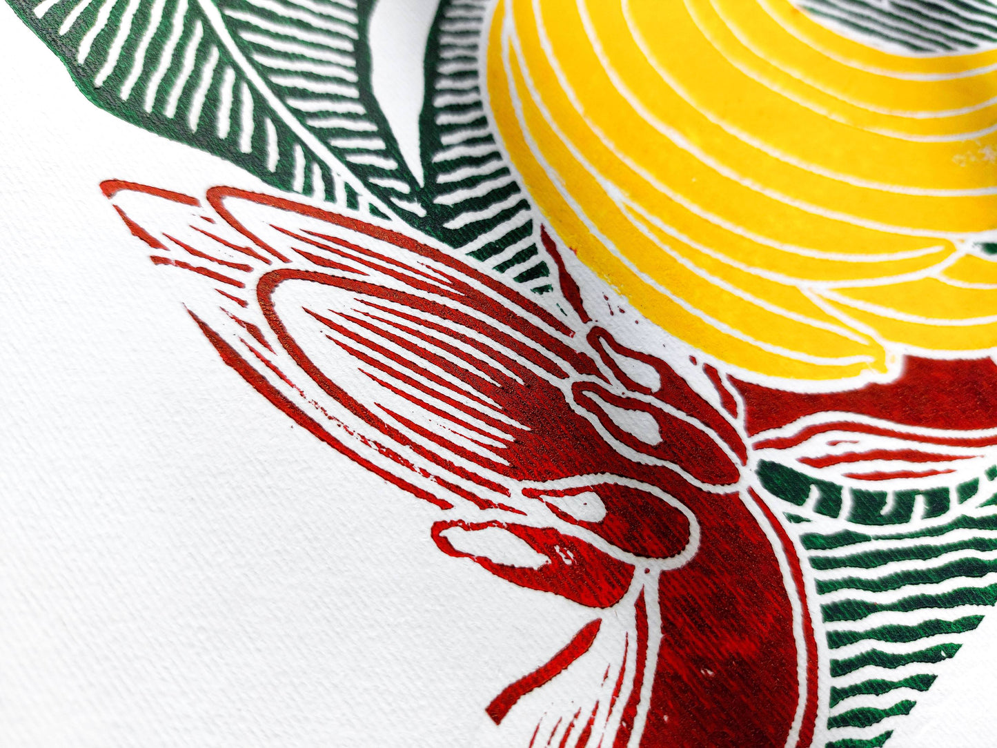 Banana linocut print / Original artwork Botanical fruit for modern kitchen wall art or Nature lover gift UNFRAMED / lino print, linogravure, block print, relief print, printmaking, handmade art, living room, dining room, farm kitchen decor, bedroom, tropikal art