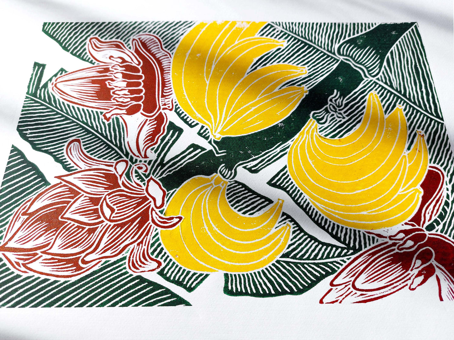 Banana linocut print / Original artwork Botanical fruit for modern kitchen wall art or Nature lover gift UNFRAMED / lino print, linogravure, block print, relief print, printmaking, handmade art, living room, dining room, farm kitchen decor, bedroom, tropikal art