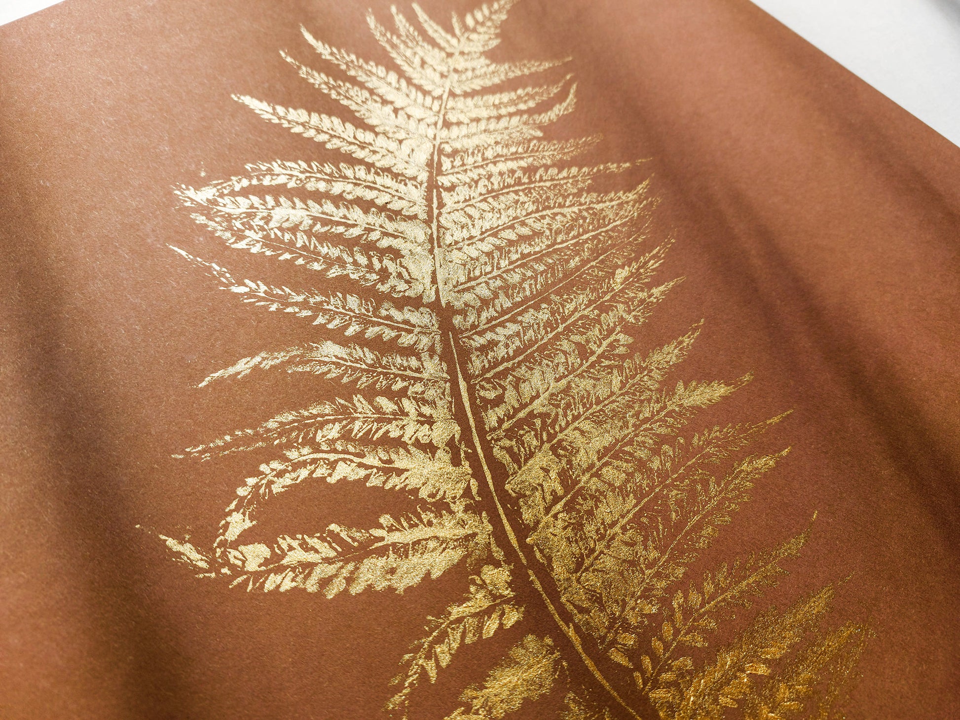 Monotype print Bedroom wall decor Living room wall art Nature lover gift Fern textured plant Original artwork Farm kitchen art Gold brown relief Foraged cottagecore printmaking nature First New home Leaf simple acrylic One of a kind large