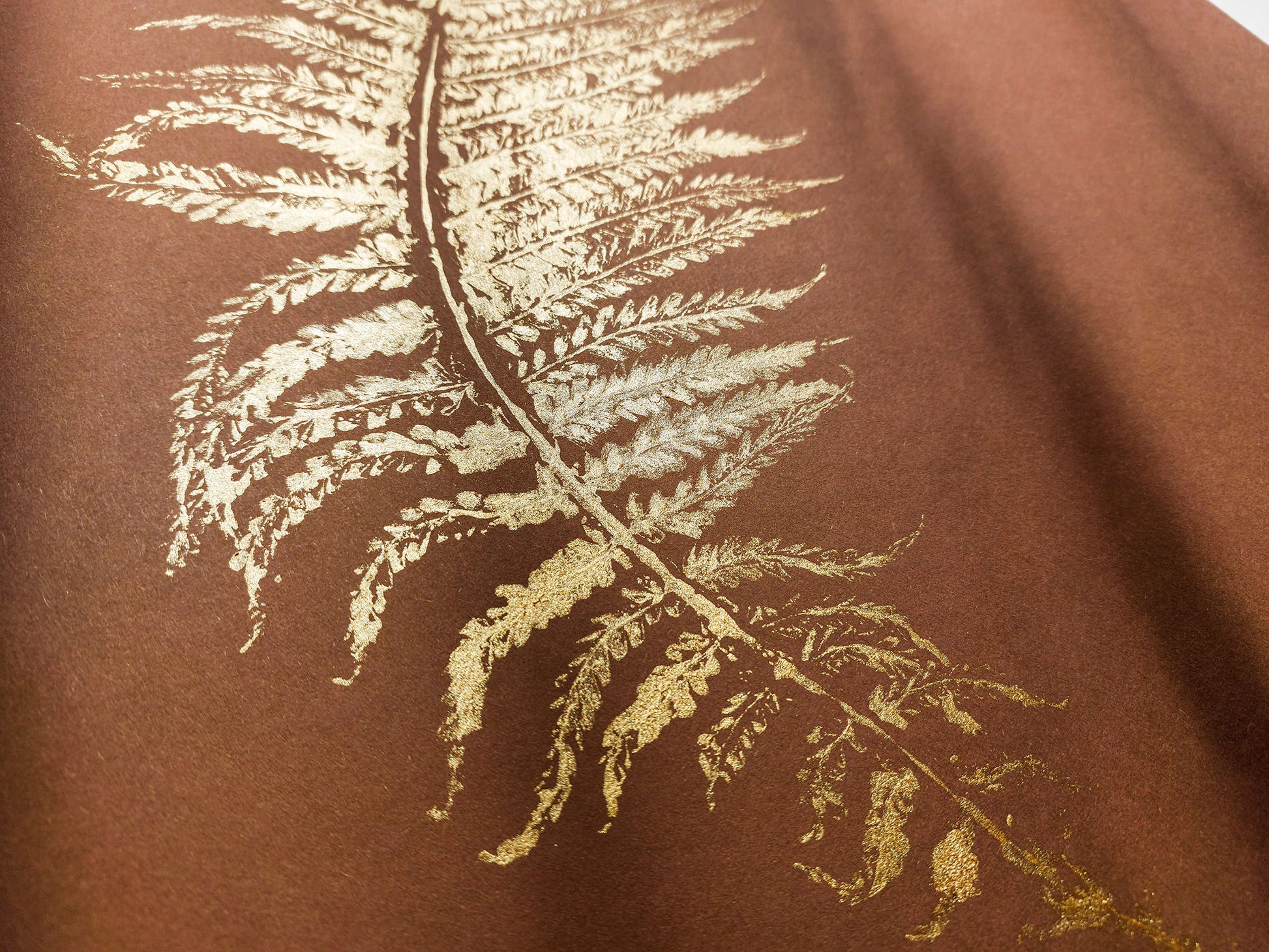 Monotype print Bedroom wall decor Living room wall art Nature lover gift Fern textured plant Original artwork Farm kitchen art Gold brown relief Foraged cottagecore printmaking nature First New home Leaf simple acrylic One of a kind large