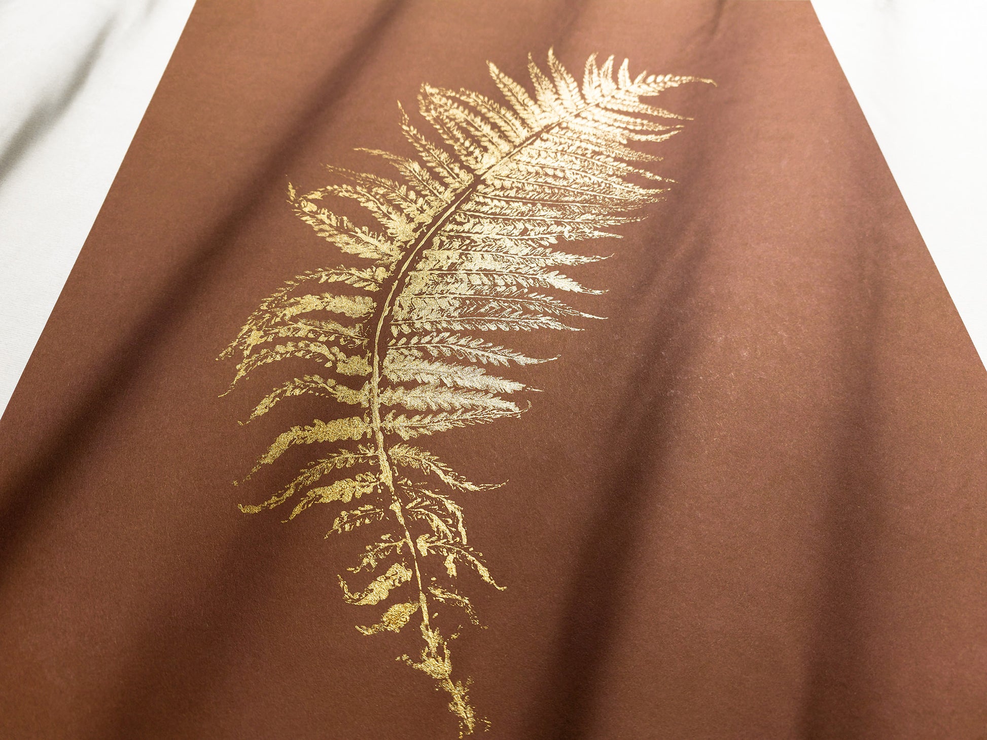 Monotype print Bedroom wall decor Living room wall art Nature lover gift Fern textured plant Original artwork Farm kitchen art Gold brown relief Foraged cottagecore printmaking nature First New home Leaf simple acrylic One of a kind large