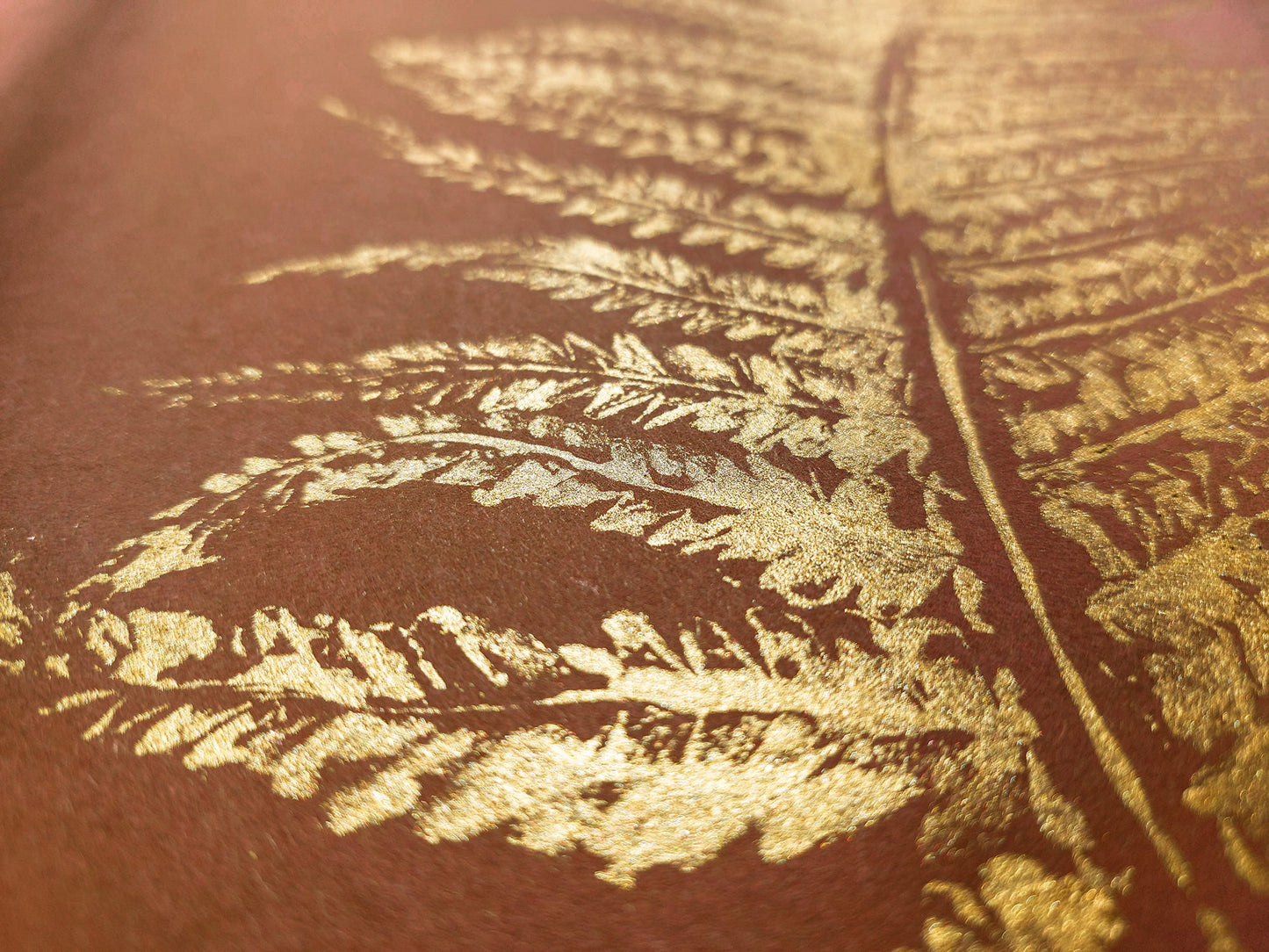 Monotype print Bedroom wall decor Living room wall art Nature lover gift Fern textured plant Original artwork Farm kitchen art Gold brown relief Foraged cottagecore printmaking nature First New home Leaf simple acrylic One of a kind large