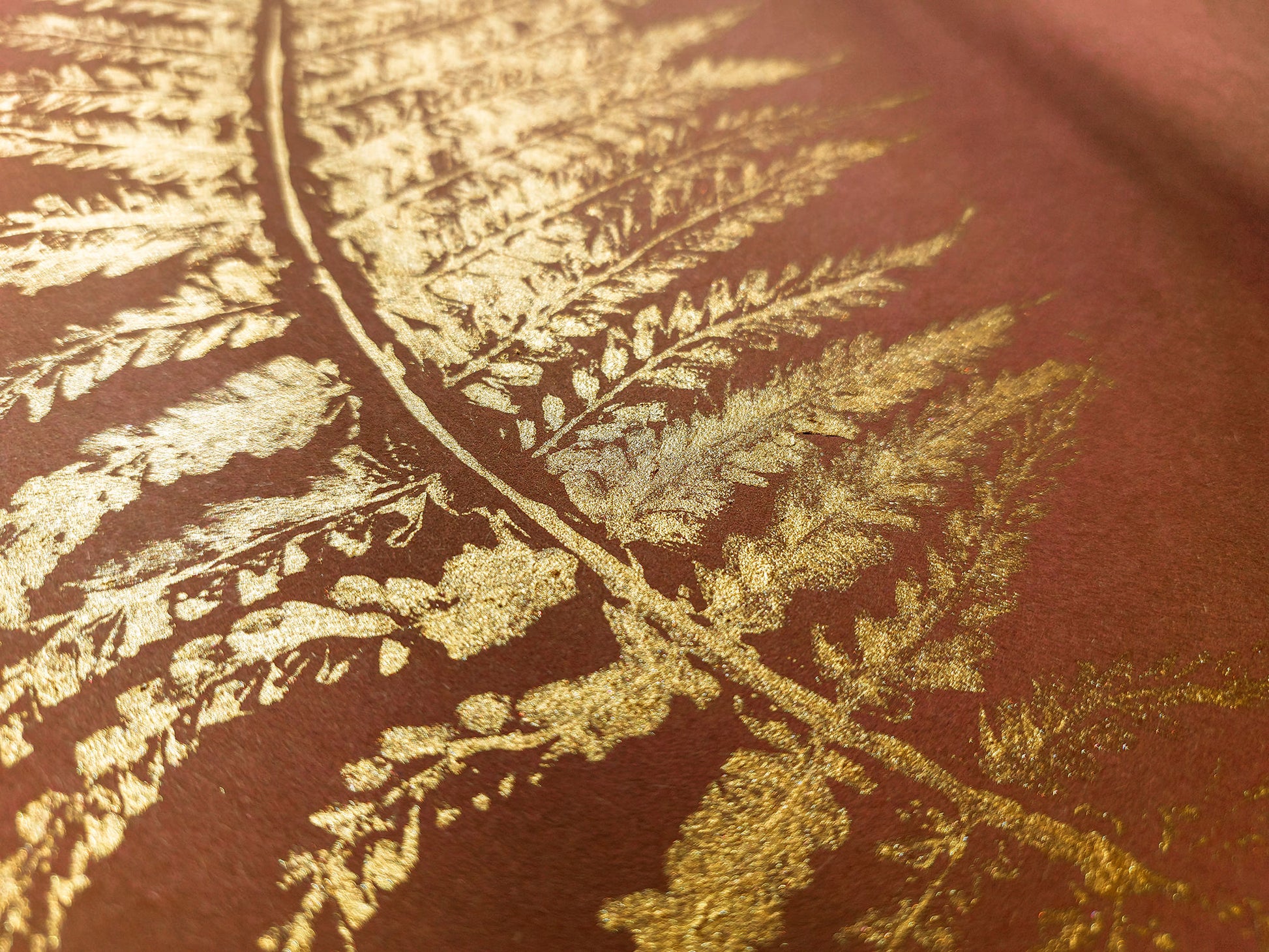 Monotype print Bedroom wall decor Living room wall art Nature lover gift Fern textured plant Original artwork Farm kitchen art Gold brown relief Foraged cottagecore printmaking nature First New home Leaf simple acrylic One of a kind large