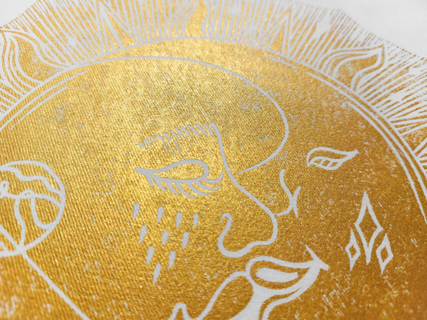 Linocut print original artwork Living room Kisses Printmaking simple Linogravure lino Boho gold moon sun kiss Printmaking relief wall art Bedroom valentines home decor block New first home gift girlfriend boyfriend wife bestfriend