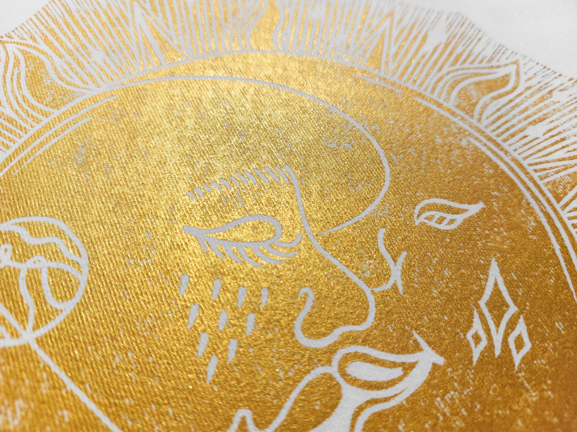 Linocut print original artwork Living room Kisses Printmaking simple Linogravure lino Boho gold moon sun kiss Printmaking relief wall art Bedroom valentines home decor block New first home gift girlfriend boyfriend wife bestfriend