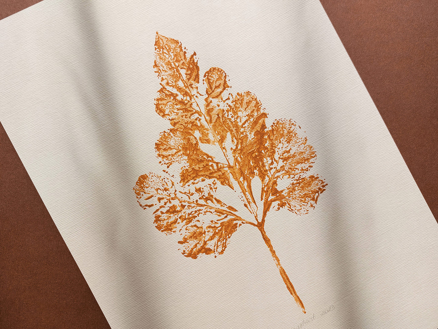 Monotype print	Bedroom wall decor	Living room wall art	Nature lover gift	Yellow ochre relief	abstract leaf Plant	Textured printmaking	Original artwork	painting farmhouse	One of a kind	cottagecore foraged	minimalist vintage	New first home block