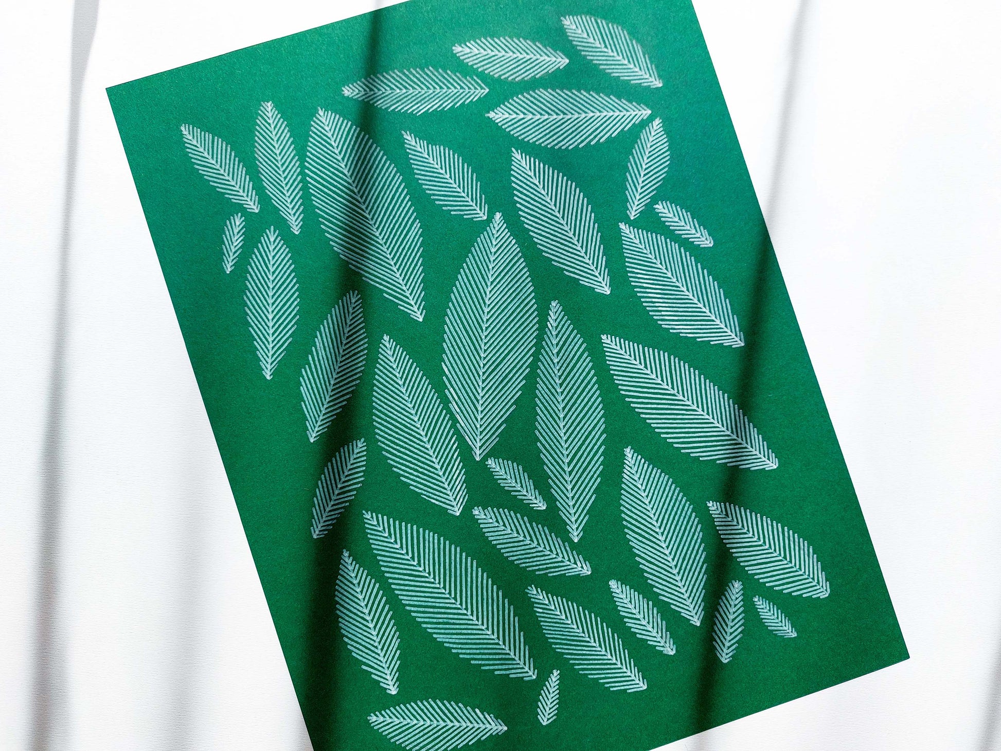 Emerald green geometric abstract leaves line shapes artwork for Nature lover gift UNFRAMED for living room, or bedroom original artwork, minimalist art, original artwork, nature wall decor