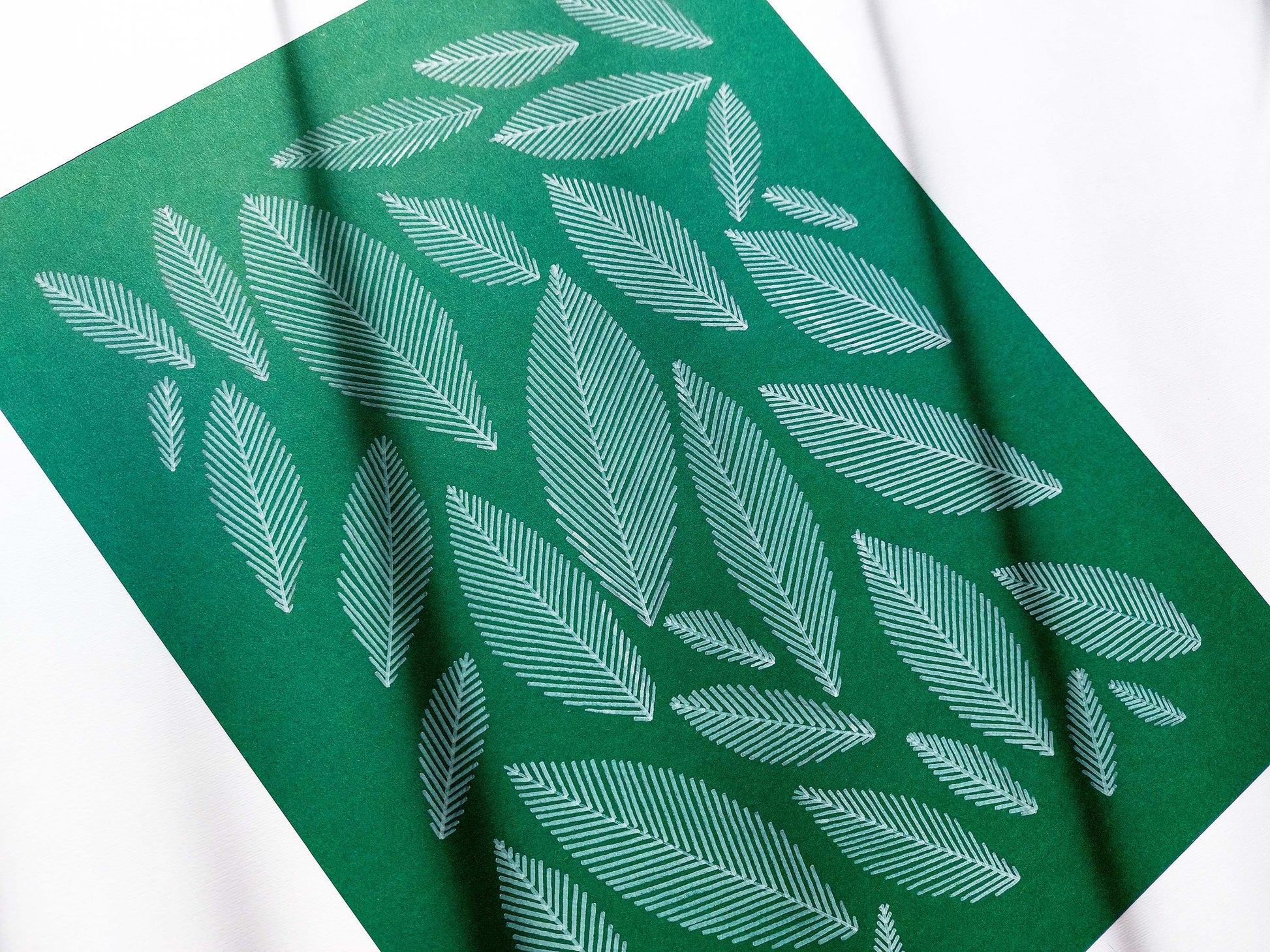 Emerald green geometric abstract leaves line shapes artwork for Nature lover gift UNFRAMED for living room, or bedroom original artwork, minimalist art, original artwork, nature wall decor