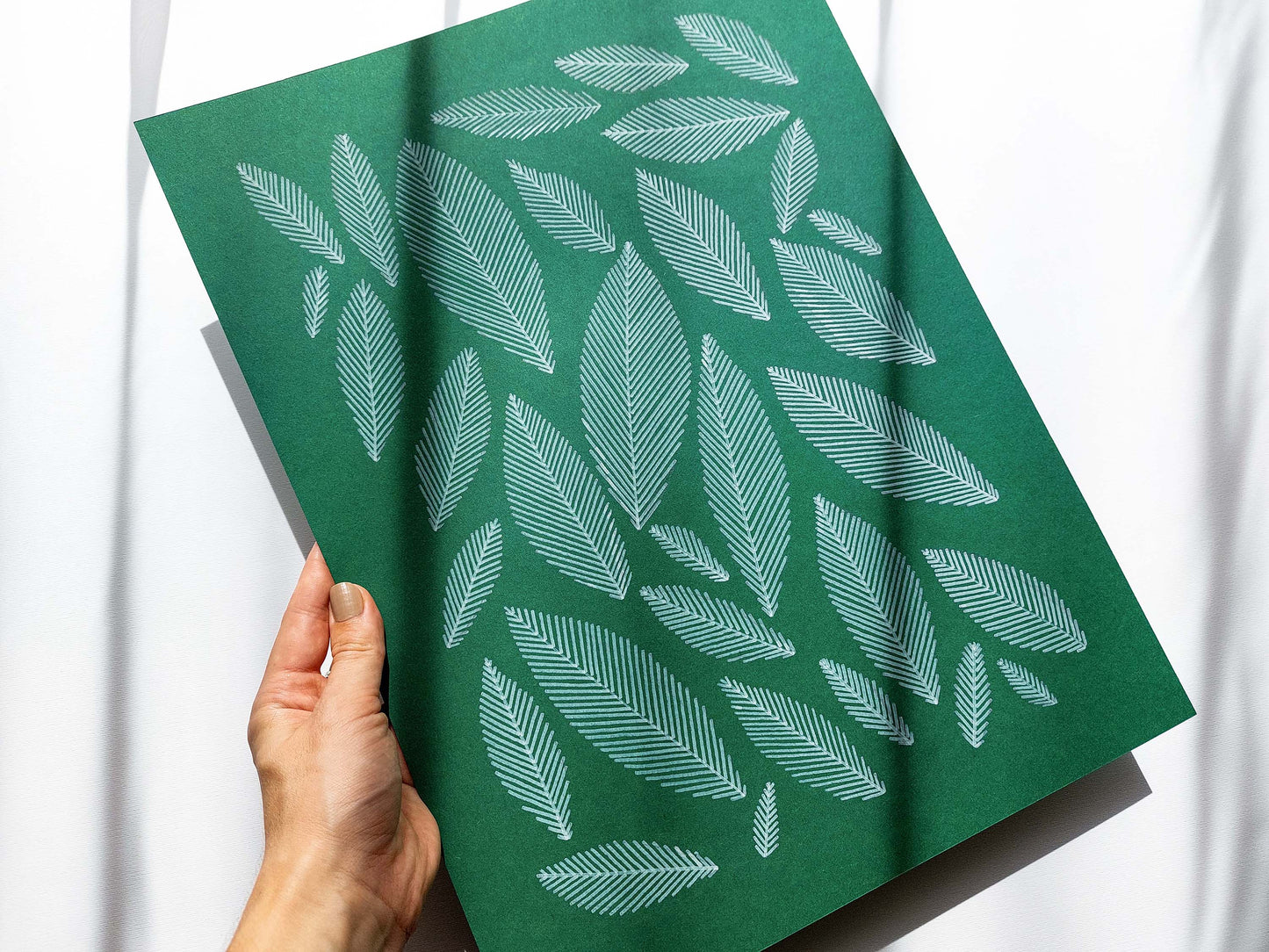 Emerald green geometric abstract leaves line shapes artwork for Nature lover gift UNFRAMED for living room, or bedroom original artwork, minimalist art, original artwork, nature wall decor