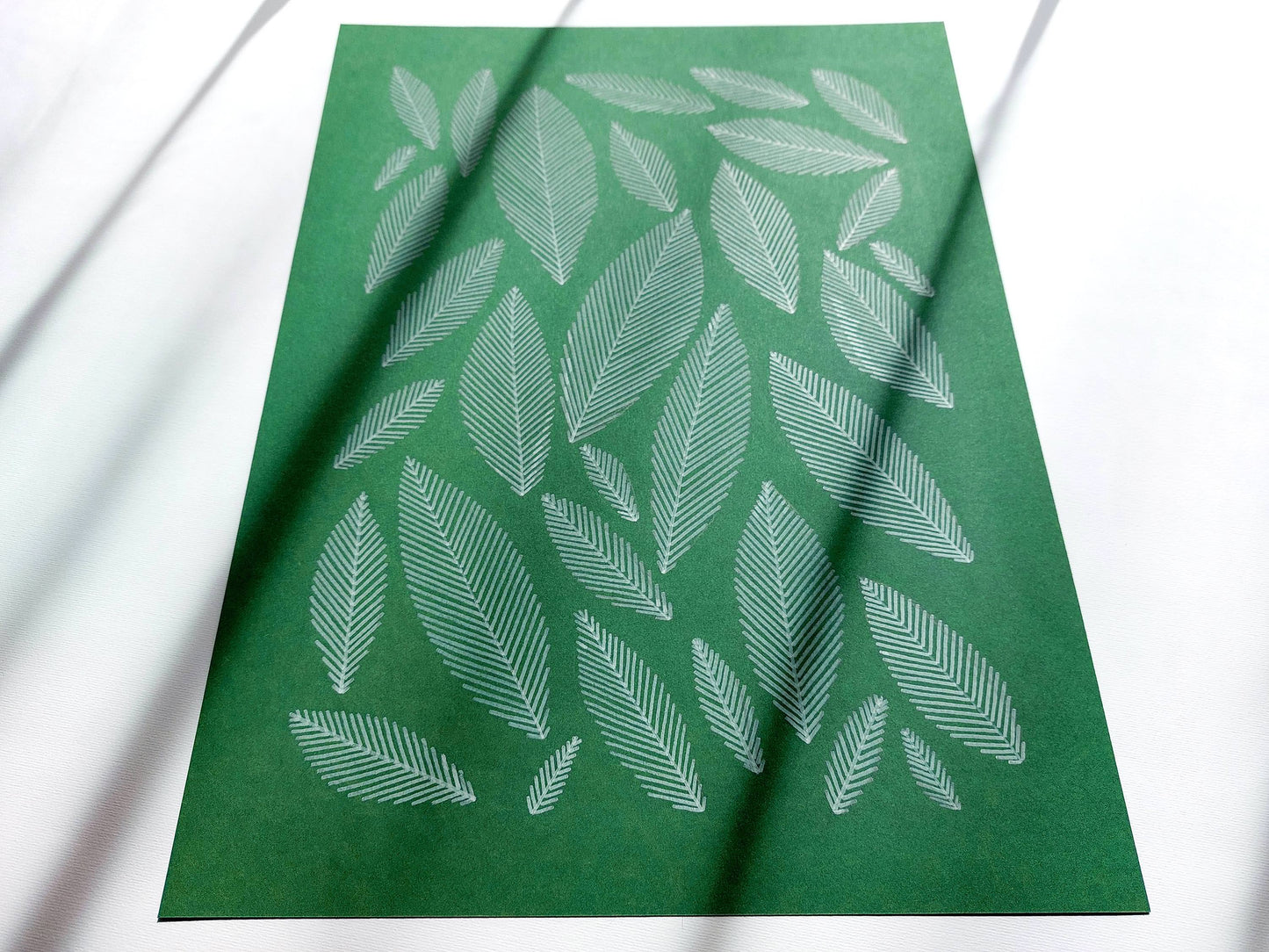 Emerald green geometric abstract leaves line shapes artwork for Nature lover gift UNFRAMED for living room, or bedroom original artwork, minimalist art, original artwork, nature wall decor