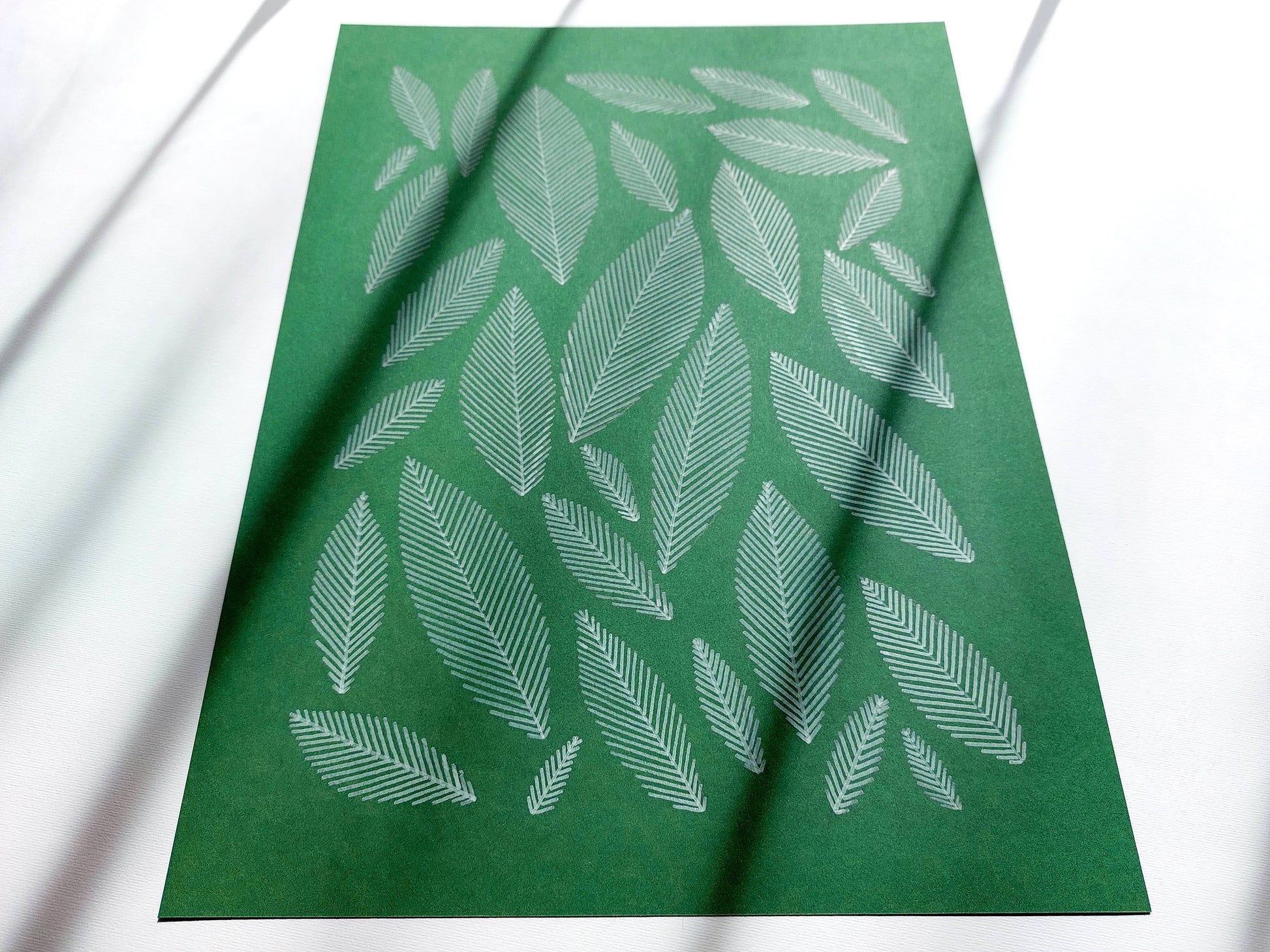 Emerald green geometric abstract leaves line shapes artwork for Nature lover gift UNFRAMED for living room, or bedroom original artwork, minimalist art, original artwork, nature wall decor