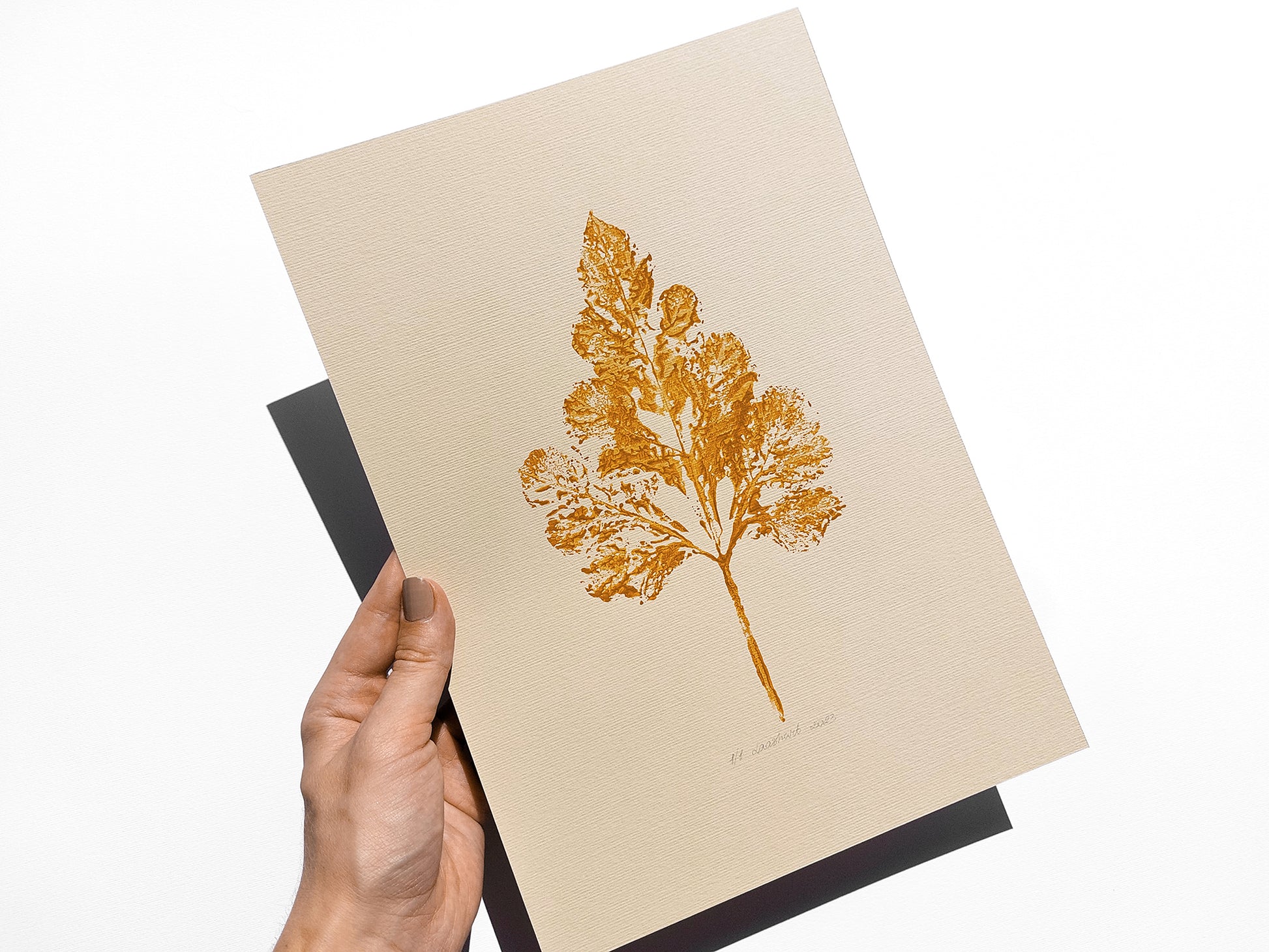 Monotype print	Bedroom wall decor	Living room wall art	Nature lover gift	Yellow ochre relief	abstract leaf Plant	Textured printmaking	Original artwork	painting farmhouse	One of a kind	cottagecore foraged	minimalist vintage	New first home block