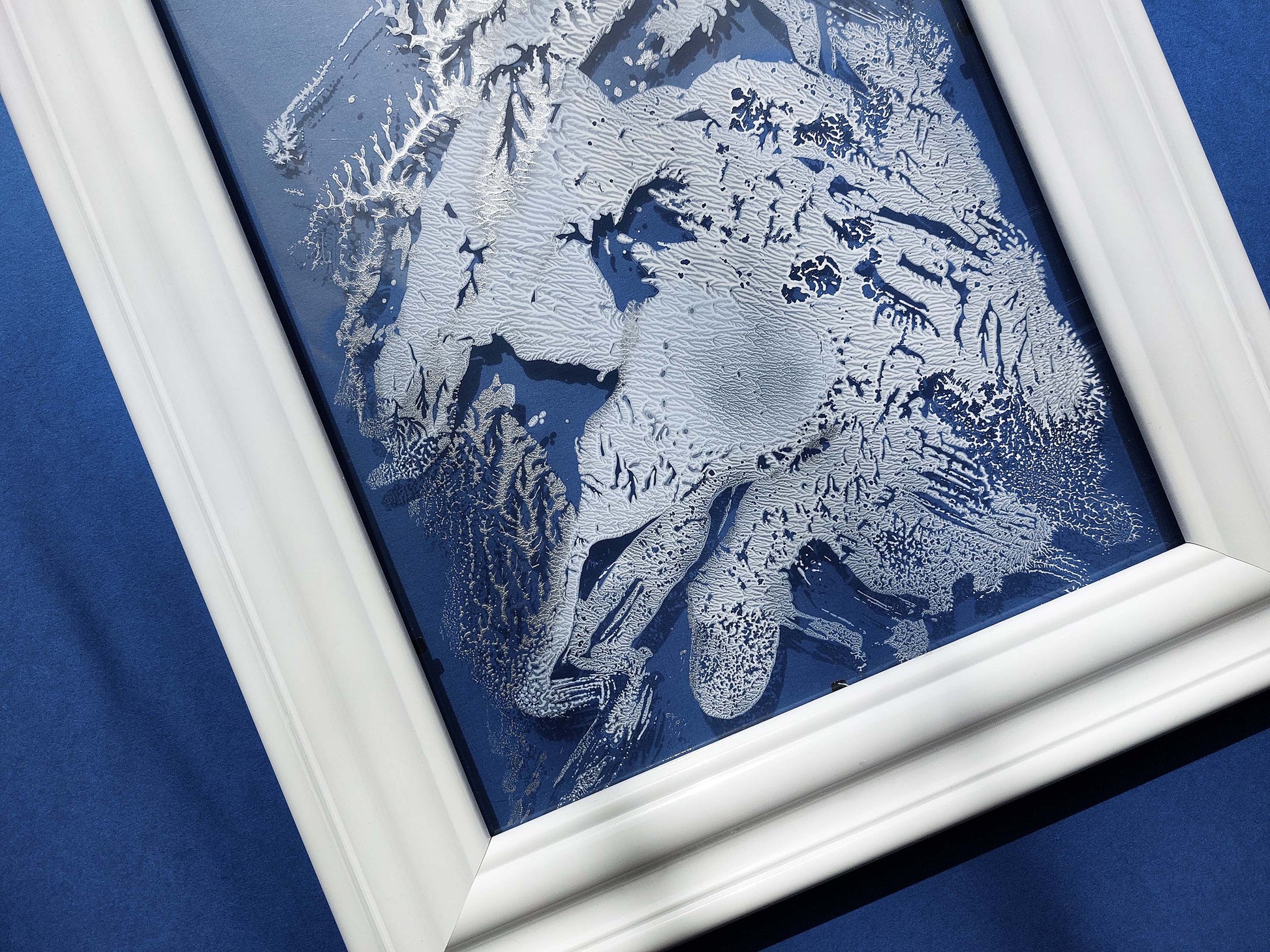 N5 Abstract mountains Monotype print Light blue white and silver Holiday winter wall art on Plexiglass Modern original artwork UNFRAMED Handmade printmaking relief monoprint block acrylic wall art Living room Bedroom Bathroom workspace home decor wall decoration accessories Minimalist contemporary modern