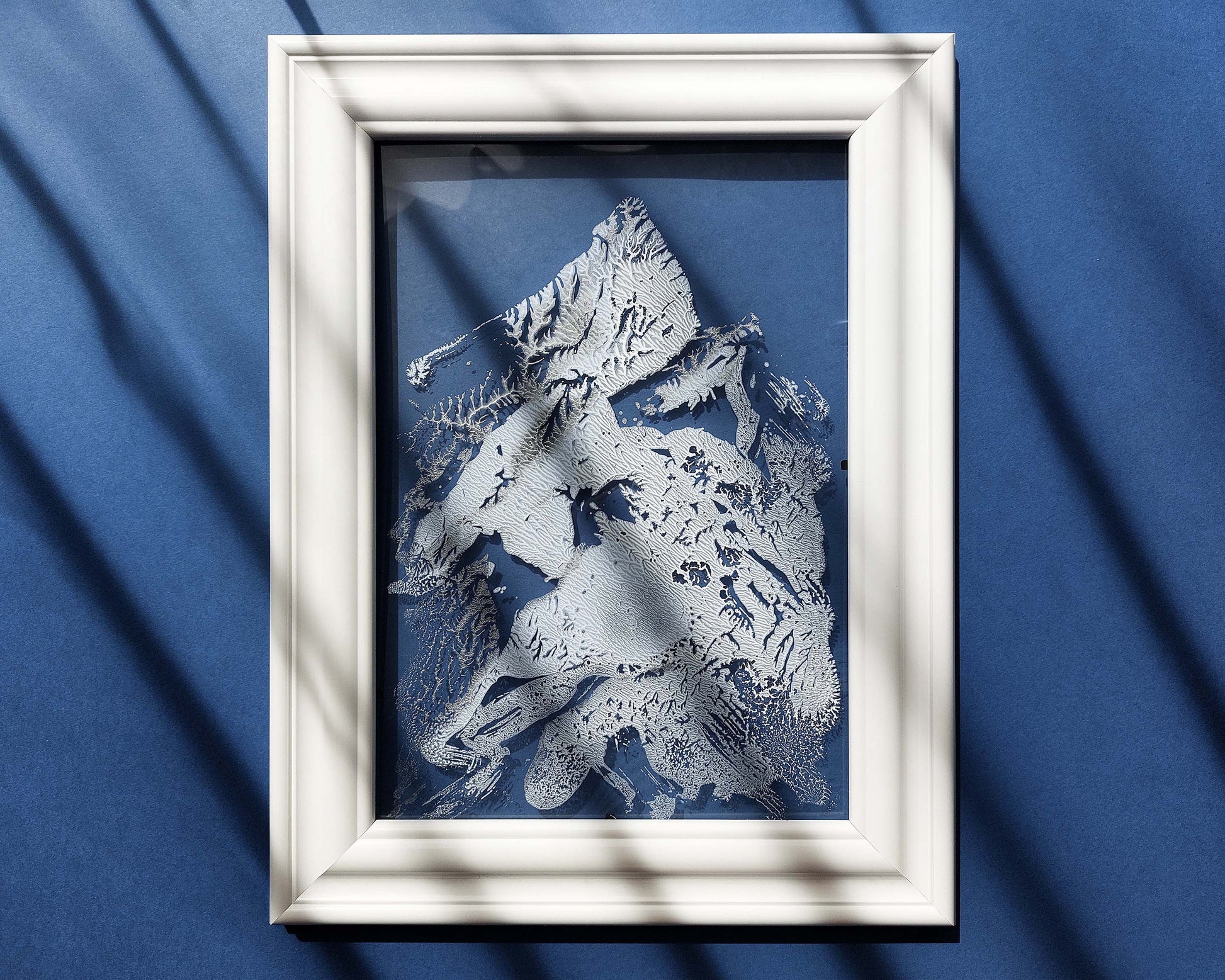 N5 Abstract mountains Monotype print Light blue white and silver Holiday winter wall art on Plexiglass Modern original artwork UNFRAMED Handmade printmaking relief monoprint block acrylic wall art Living room Bedroom Bathroom workspace home decor wall decoration accessories Minimalist contemporary modern