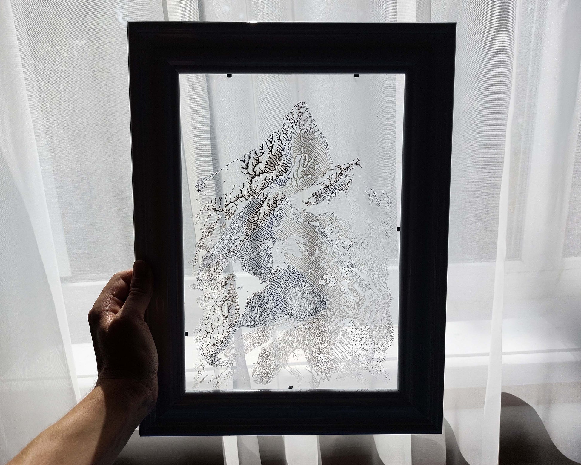 N5 Abstract mountains Monotype print Light blue white and silver Holiday winter wall art on Plexiglass Modern original artwork UNFRAMED Handmade printmaking relief monoprint block acrylic wall art Living room Bedroom Bathroom workspace home decor wall decoration accessories Minimalist contemporary modern
