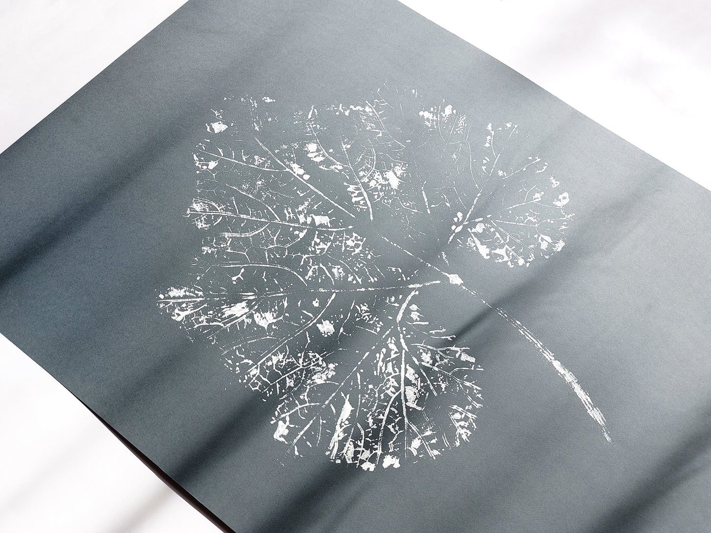 Large Gray Textured Leaf «Graygma» Monotype print
