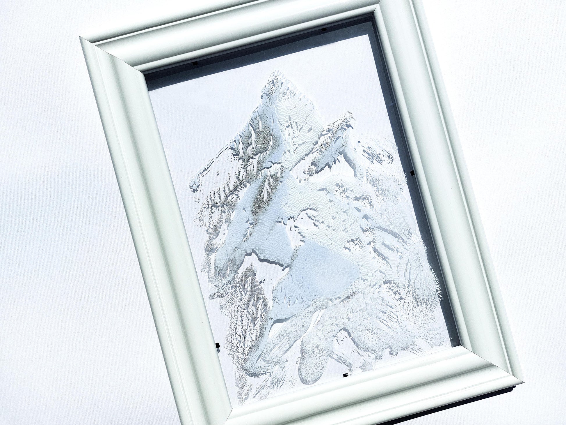 N5 Abstract mountains Monotype print Light blue white and silver Holiday winter wall art on Plexiglass Modern original artwork UNFRAMED Handmade printmaking relief monoprint block acrylic wall art Living room Bedroom Bathroom workspace home decor wall decoration accessories Minimalist contemporary modern