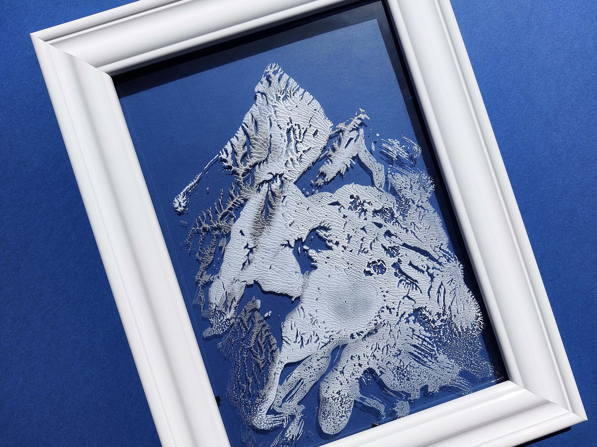 N5 Abstract mountains Monotype print Light blue white and silver Holiday winter wall art on Plexiglass Modern original artwork UNFRAMED Handmade printmaking relief monoprint block acrylic wall art Living room Bedroom Bathroom workspace home decor wall decoration accessories Minimalist contemporary modern