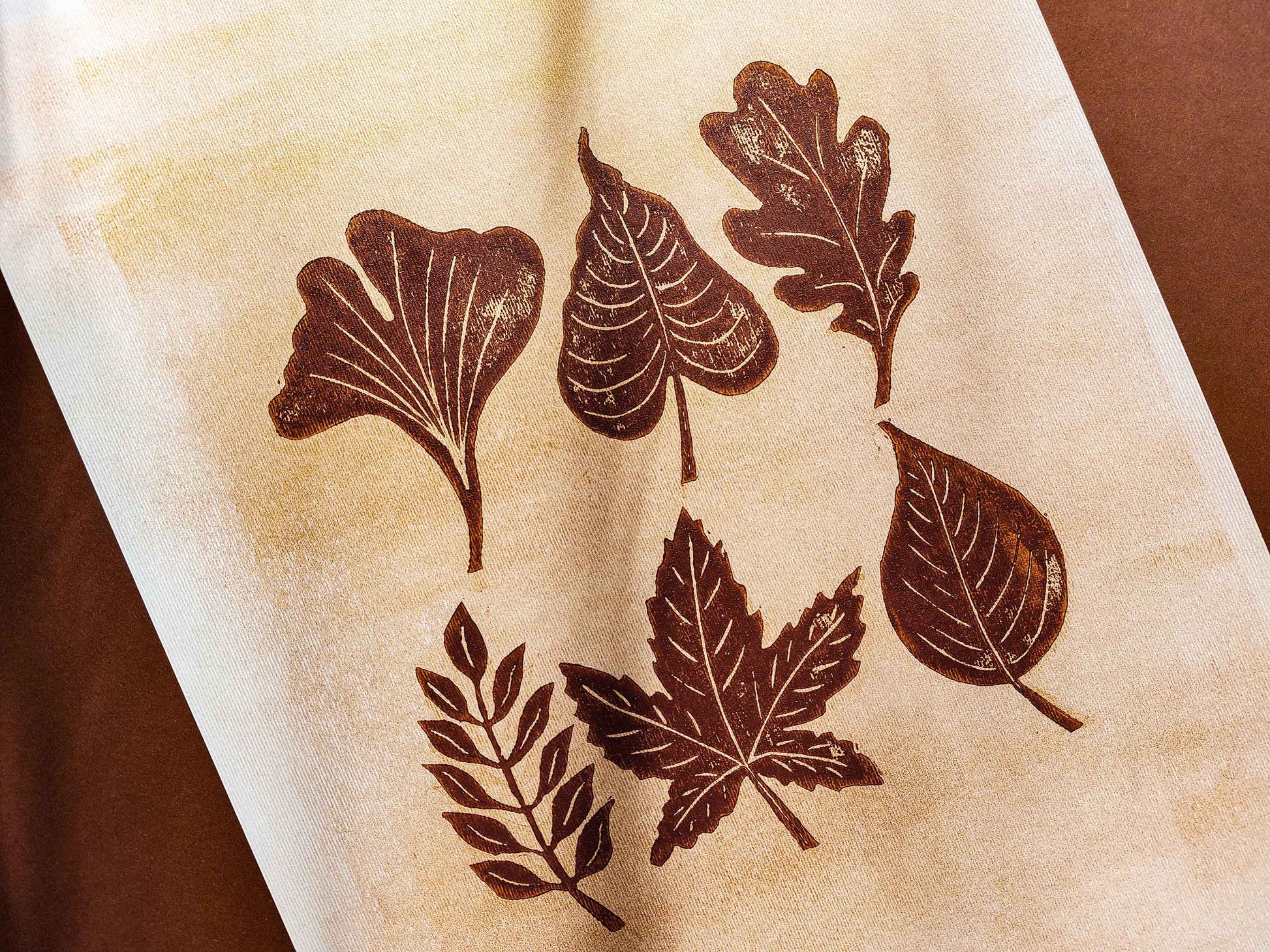 Brown and gold fall leaves Linocut print 12x16in for Bedroom wall decor UNFRAMED / printmaking art, relief print, block print, lino print, linogravure, original artwork, handmade art, living room decor, nature lover gifr, new home gift