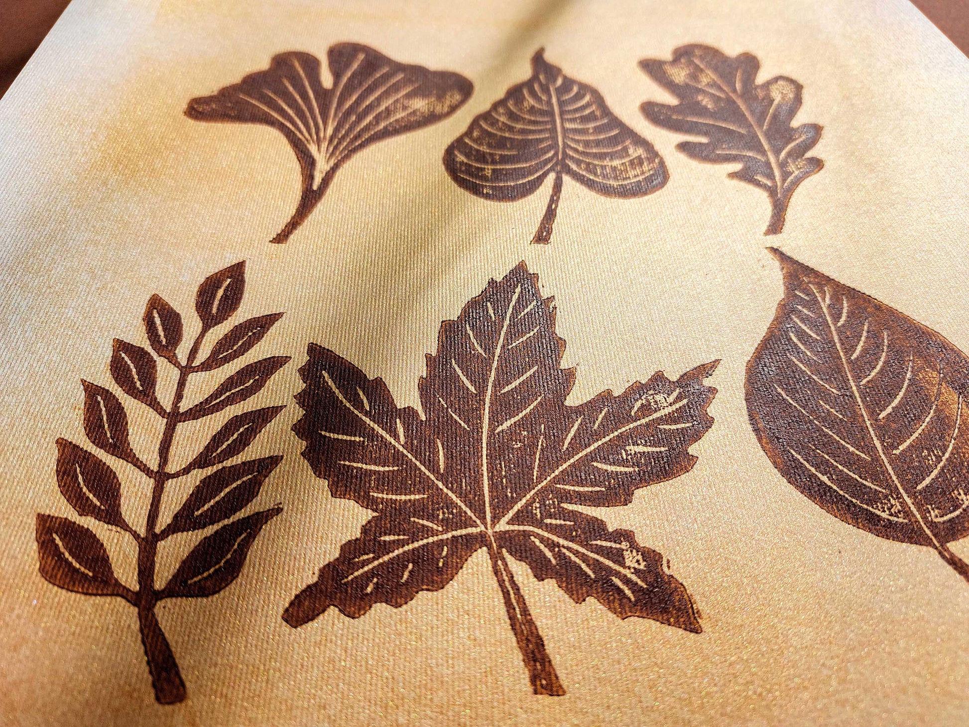 Brown and gold fall leaves Linocut print 12x16in for Bedroom wall decor UNFRAMED / printmaking art, relief print, block print, lino print, linogravure, original artwork, handmade art, living room decor, nature lover gifr, new home gift