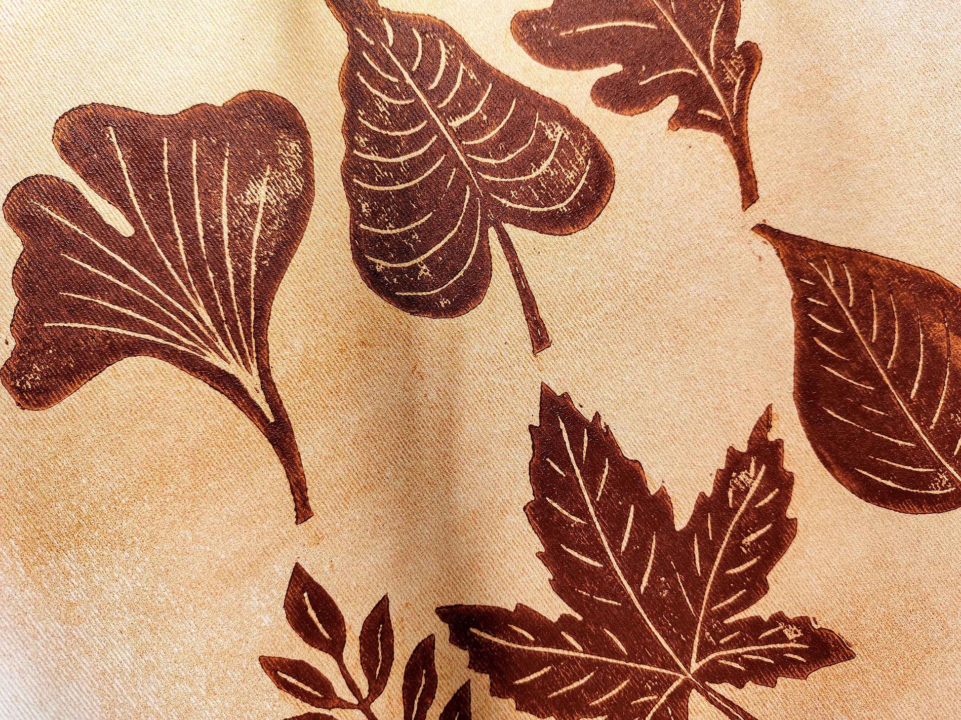 Brown and gold fall leaves Linocut print 12x16in for Bedroom wall decor UNFRAMED / printmaking art, relief print, block print, lino print, linogravure, original artwork, handmade art, living room decor, nature lover gifr, new home gift