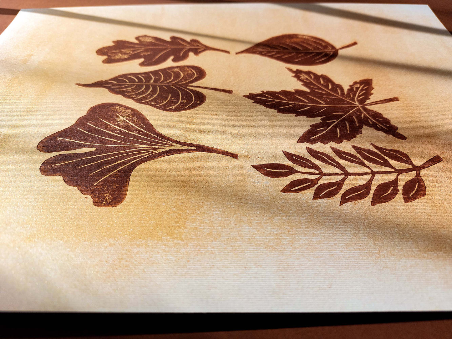 Brown and gold fall leaves Linocut print 12x16in for Bedroom wall decor UNFRAMED / printmaking art, relief print, block print, lino print, linogravure, original artwork, handmade art, living room decor, nature lover gifr, new home gift