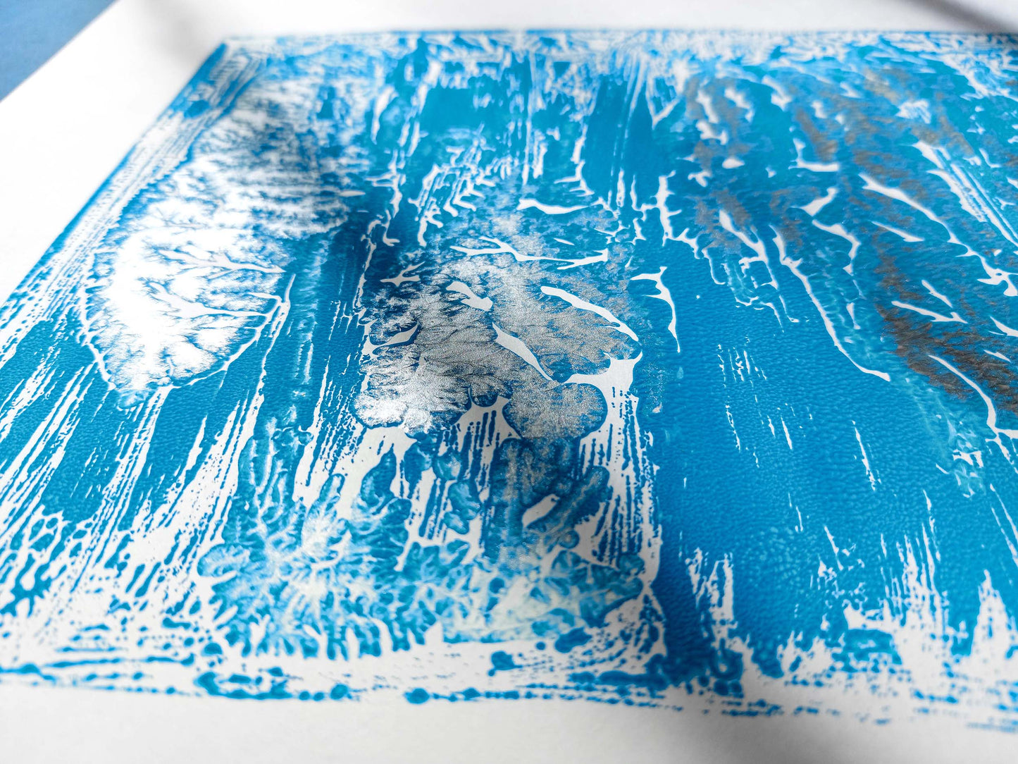 Silver and blue abstract relief Monotype print for New home gift UNFRAMED Housewarming gift, modern Living room or bedroom decor Original artwork Classical wall decor Handmade relief print, printmaking abstract textured wall decor