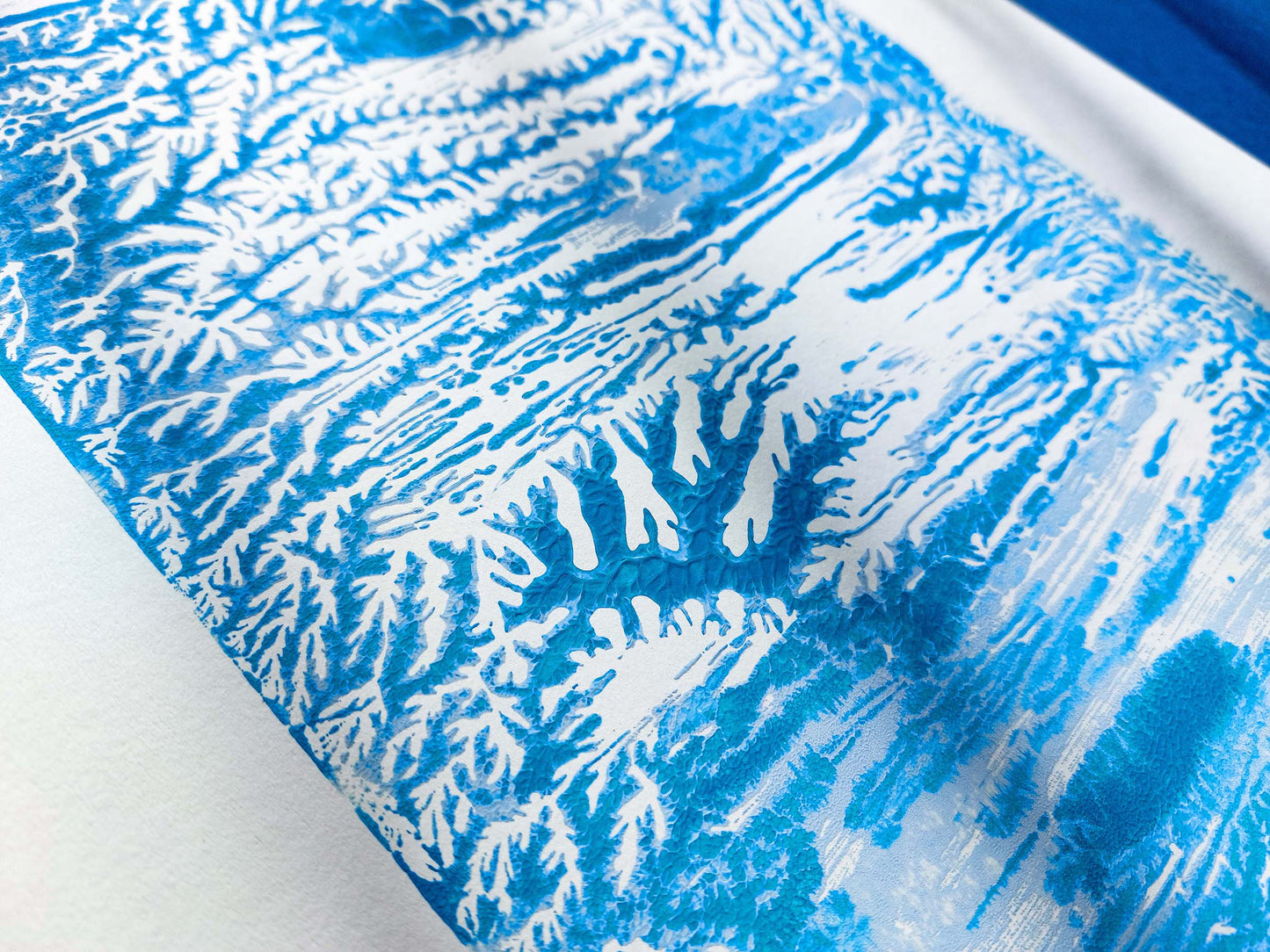 Blue holiday winter abstract texture wall art Monotype print Original artwork Handmade printmaking print for New home gift decor UNFRAMED, handmade block print, Monoprint art, Living room wall art, modern minimalist holiday winter wall art decor