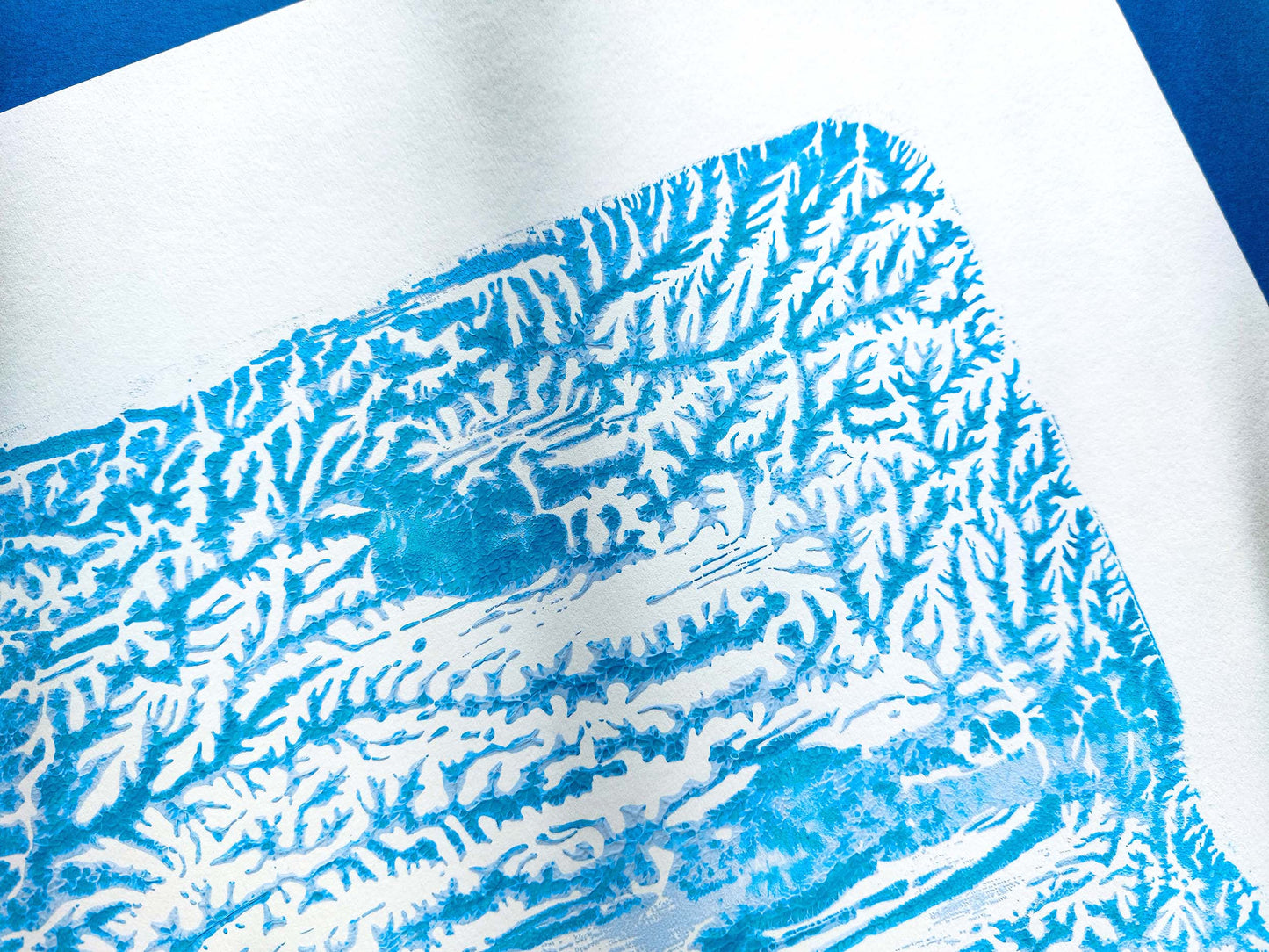 Blue holiday winter abstract texture wall art Monotype print Original artwork Handmade printmaking print for New home gift decor UNFRAMED, handmade block print, Monoprint art, Living room wall art, modern minimalist holiday winter wall art decor