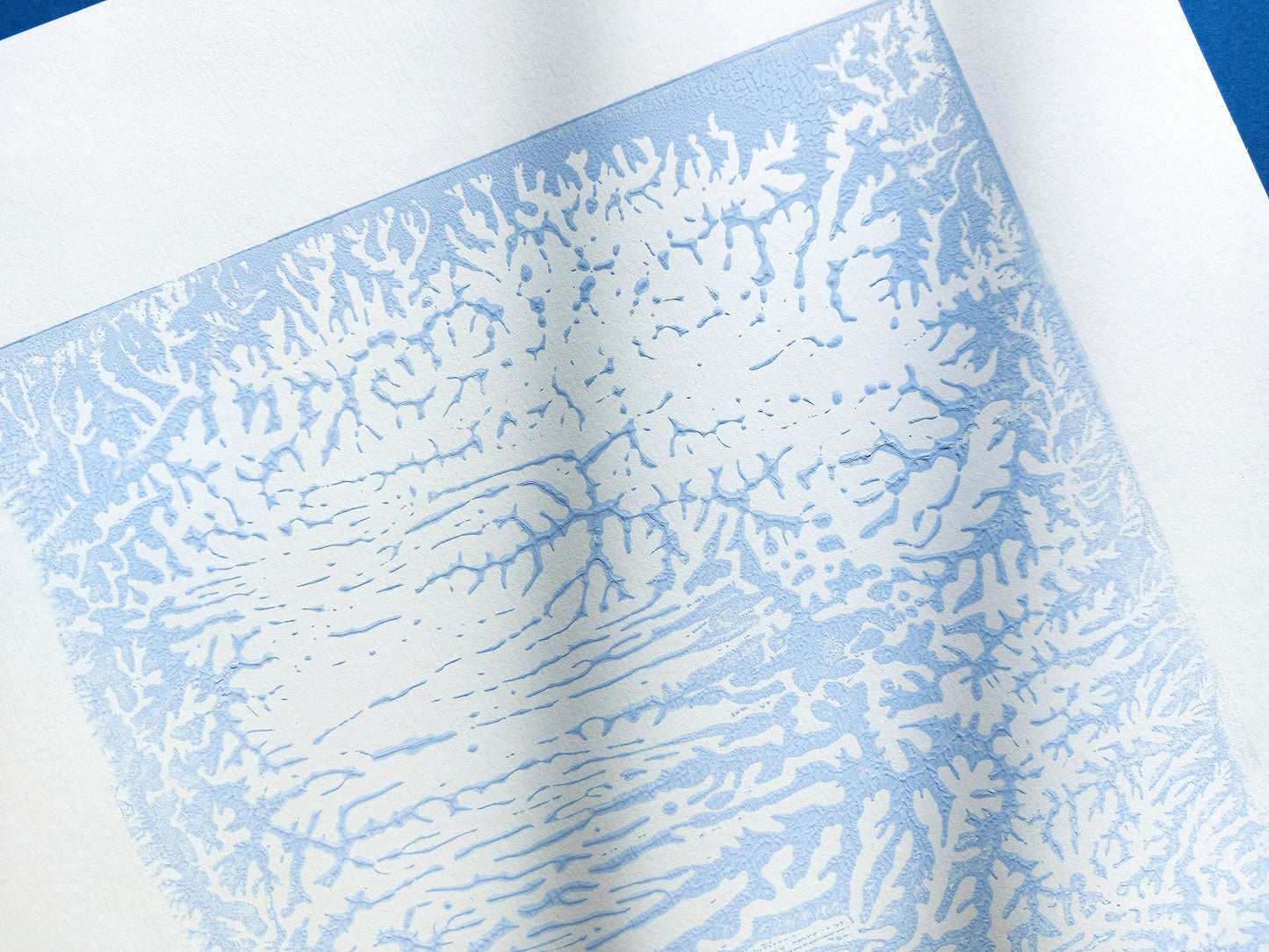 Light blue abstract relief Monotype print N2 for New home gift UNFRAMED Housewarming gift modern Living room or bedroom decor Original artwork Classical wall decor