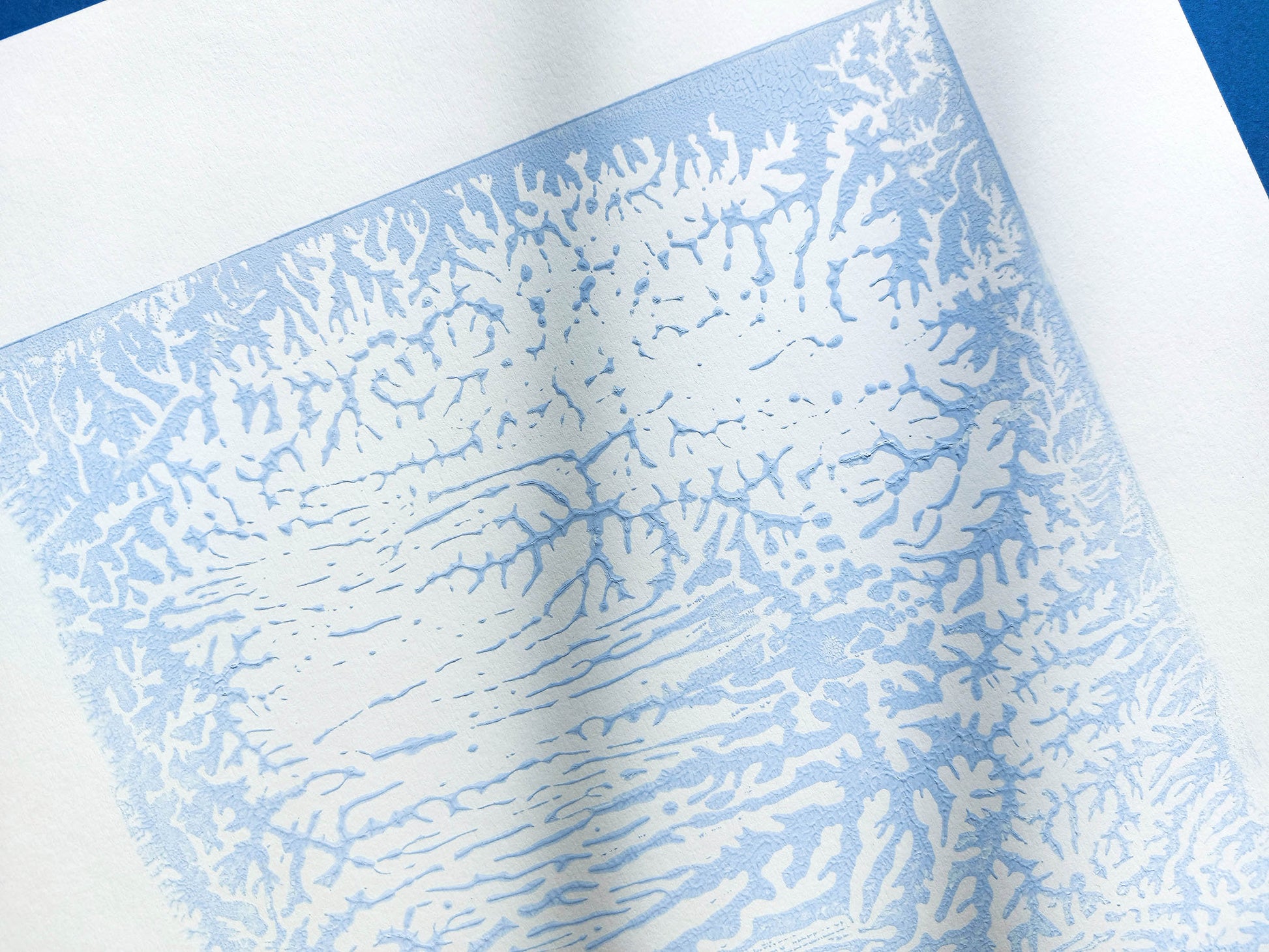 Light blue abstract relief Monotype print N2 for New home gift UNFRAMED Housewarming gift modern Living room or bedroom decor Original artwork Classical wall decor