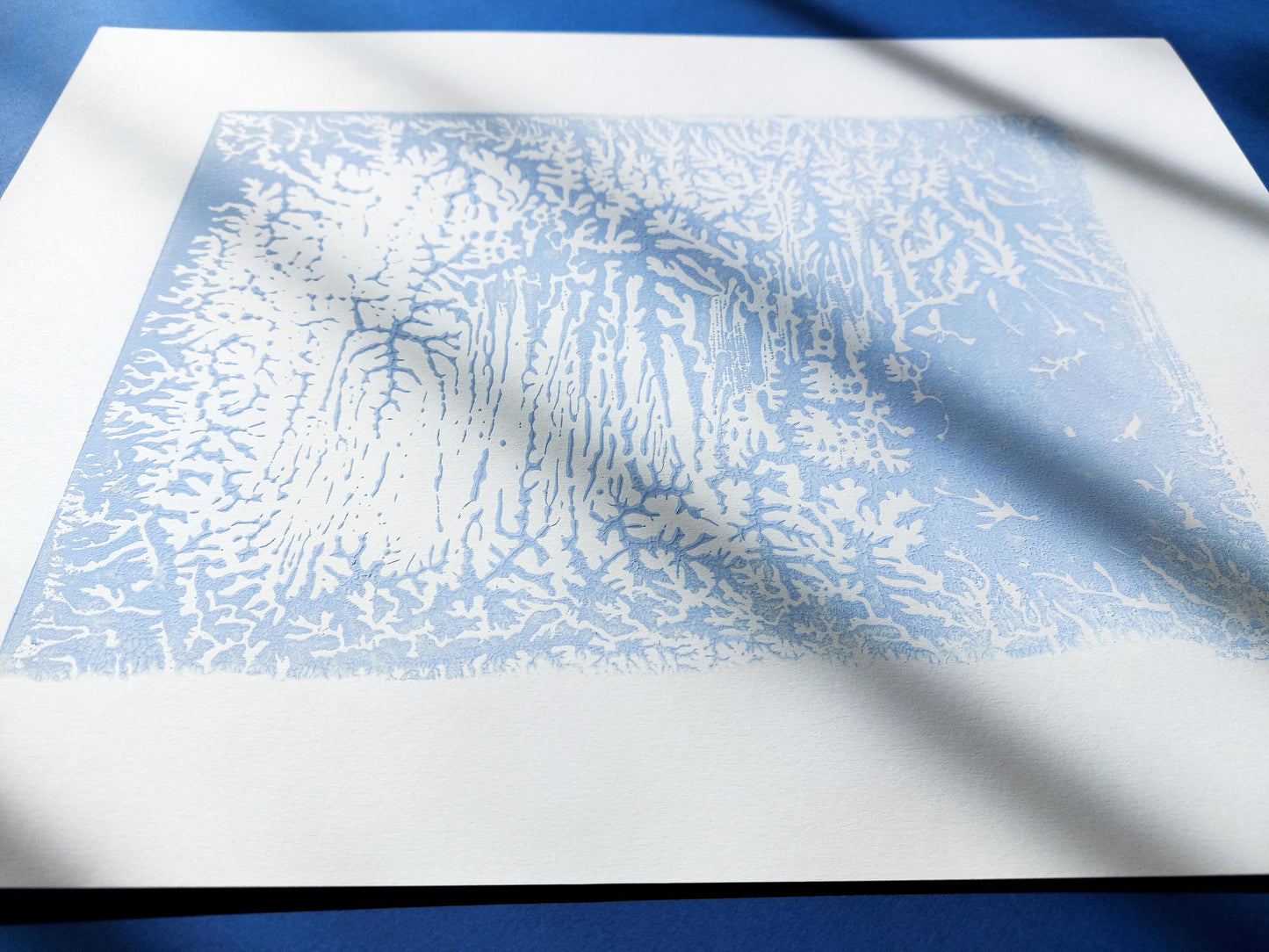 Light blue abstract relief Monotype print N2 for New home gift UNFRAMED Housewarming gift modern Living room or bedroom decor Original artwork Classical wall decor