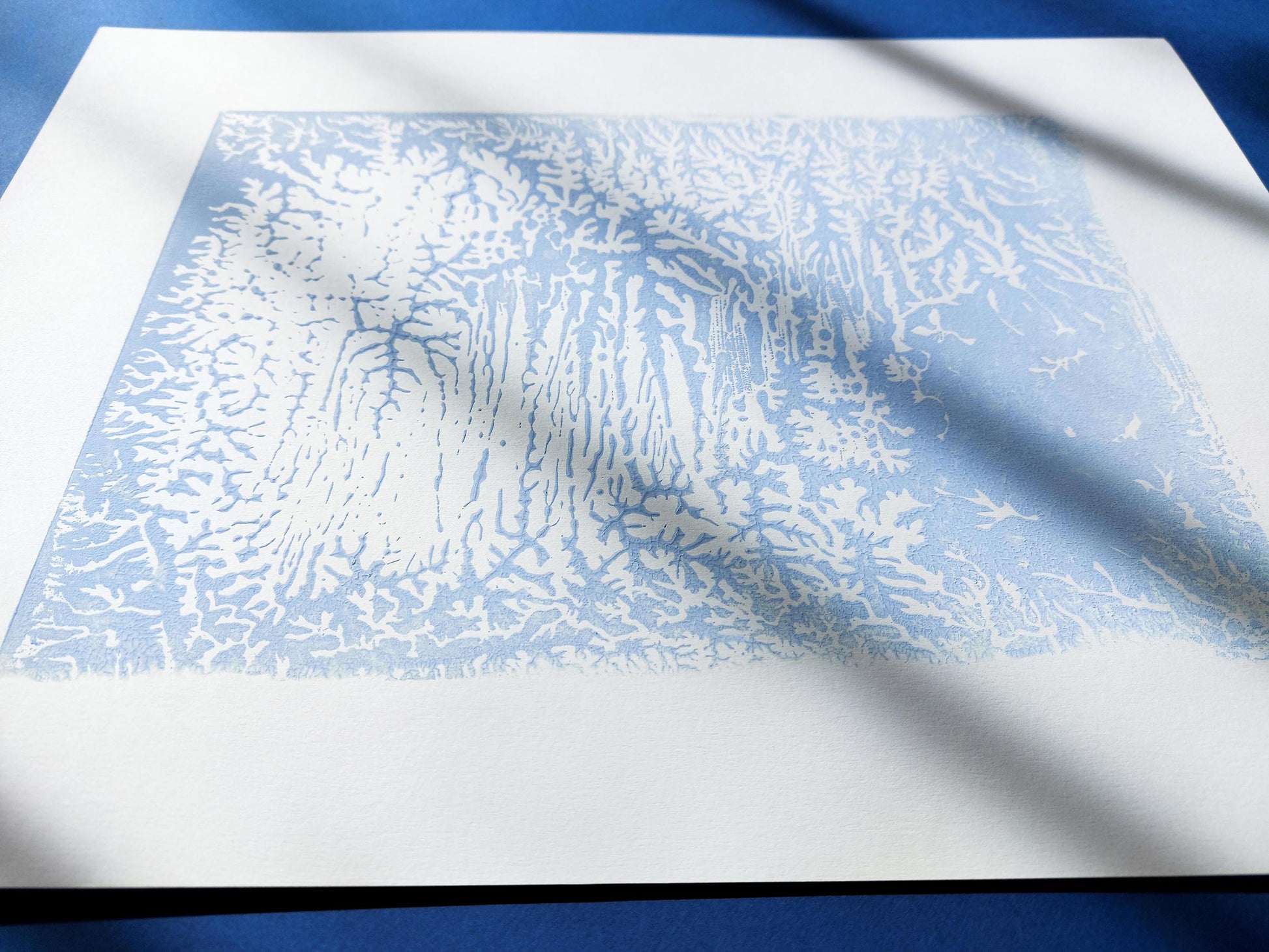 Light blue abstract relief Monotype print N2 for New home gift UNFRAMED Housewarming gift modern Living room or bedroom decor Original artwork Classical wall decor