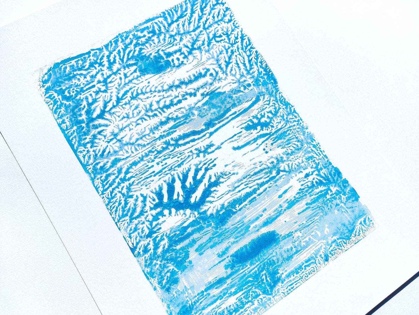 Blue holiday winter abstract texture wall art Monotype print Original artwork Handmade printmaking print for New home gift decor UNFRAMED, handmade block print, Monoprint art, Living room wall art, modern minimalist holiday winter wall art decor