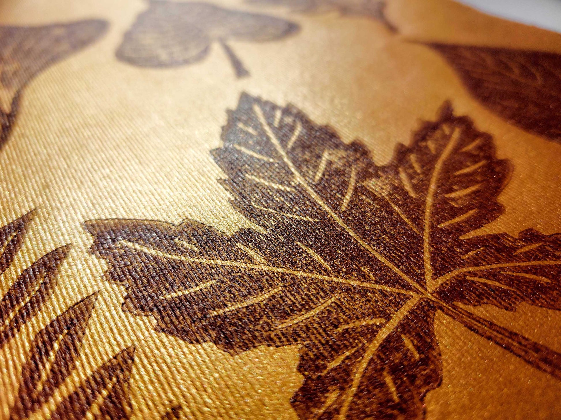 Gold and brown fall leaves Linocut print 12x16in for New home gift UNFRAMED / gold acrylic ink, oil ink, lino print, linogravure, autumn wall art, printmaking, handmade art, Nature lover gift, simple artwork, original artwork, houswarming gift, living room, bedroom, modern kitchen decor