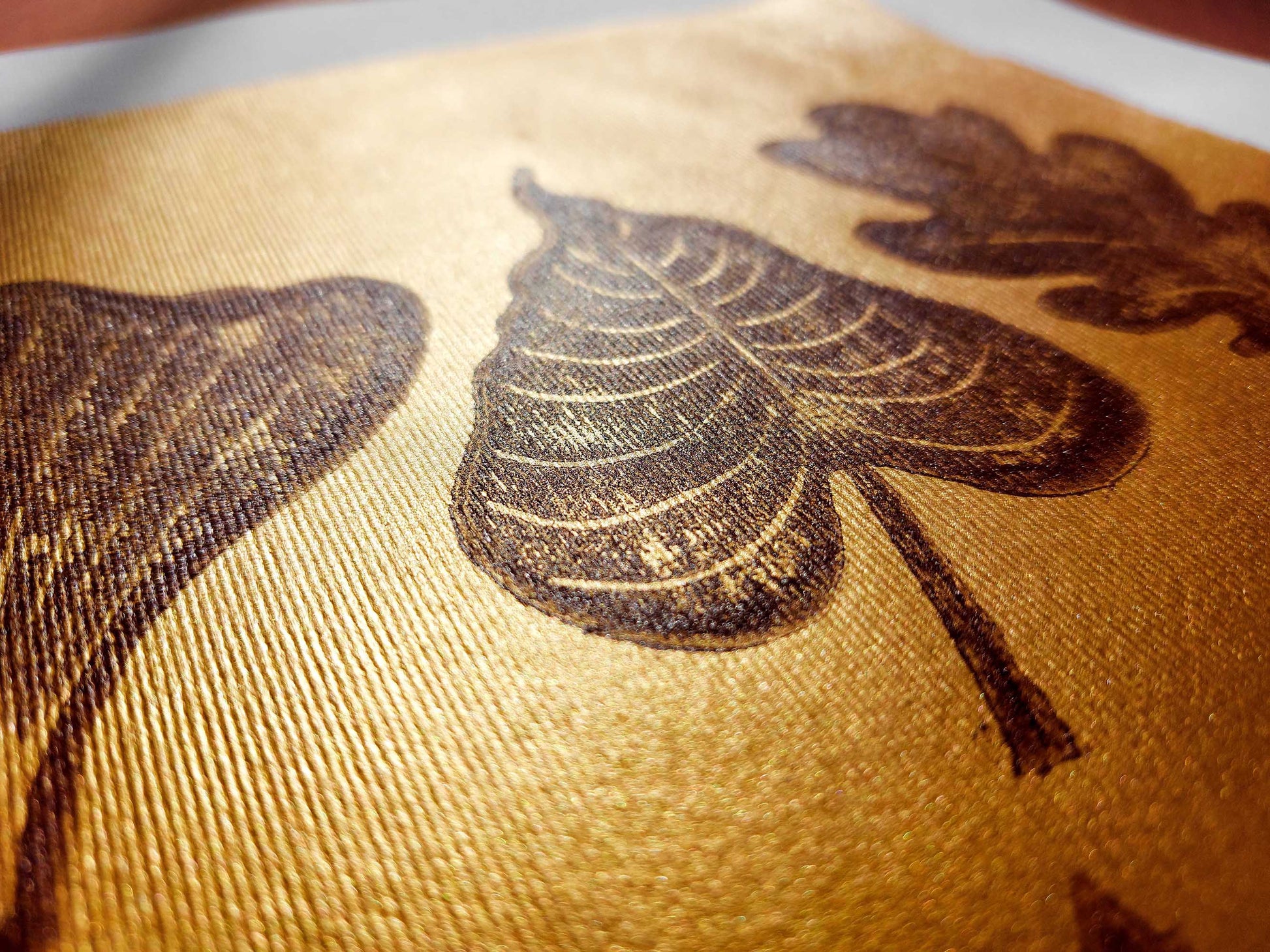 Gold and brown fall leaves Linocut print 12x16in for New home gift UNFRAMED / gold acrylic ink, oil ink, lino print, linogravure, autumn wall art, printmaking, handmade art, Nature lover gift, simple artwork, original artwork, houswarming gift, living room, bedroom, modern kitchen decor