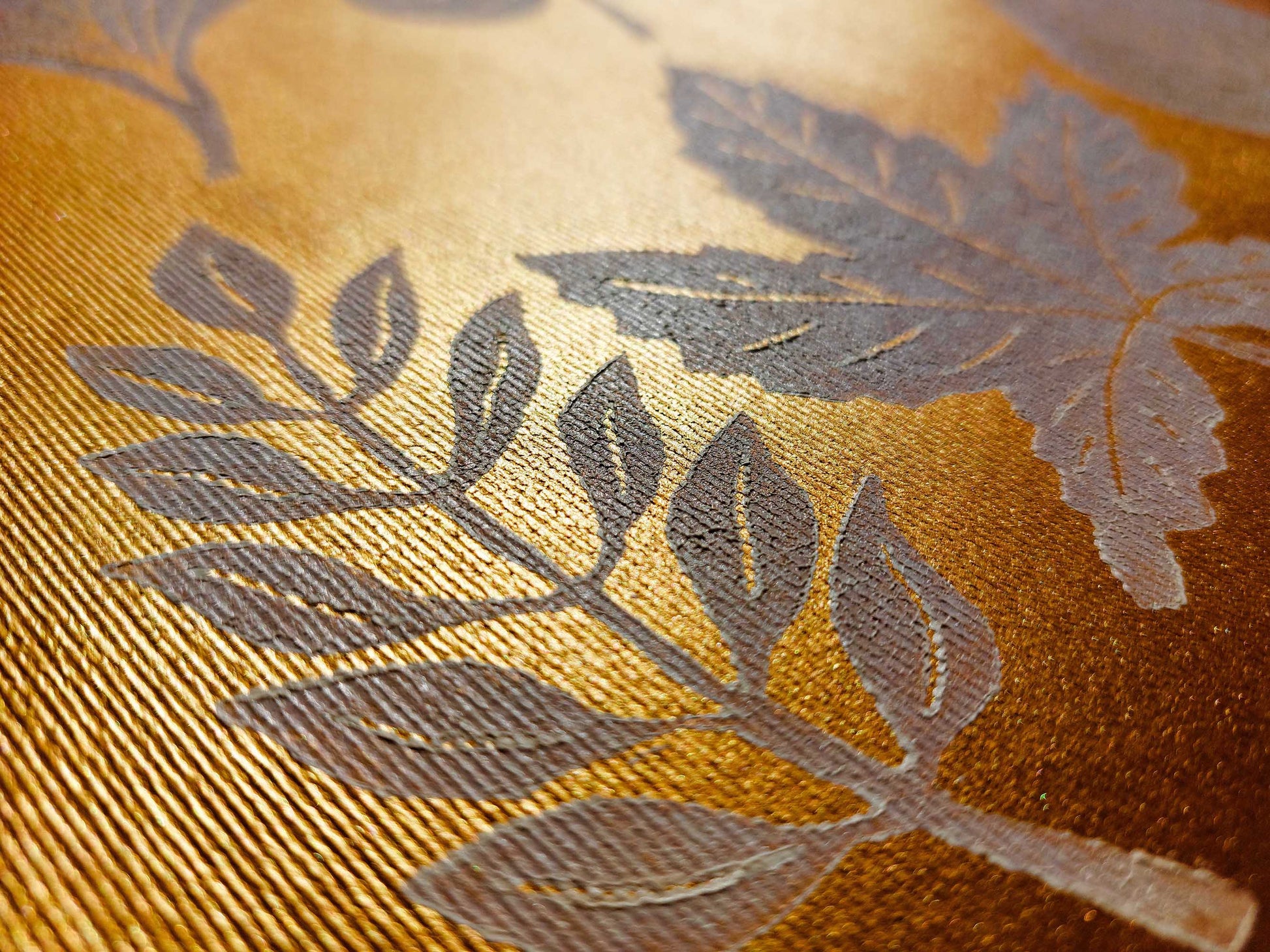 Gold and white fall leaves Linocut print 12x16in for New home gift UNFRAMED / gold acrylic ink, oil ink, lino print, linogravure, autumn wall art, printmaking, handmade art, Nature lover gift, simple artwork, original artwork, houswarming gift, living room, bedroom, modern kitchen decor