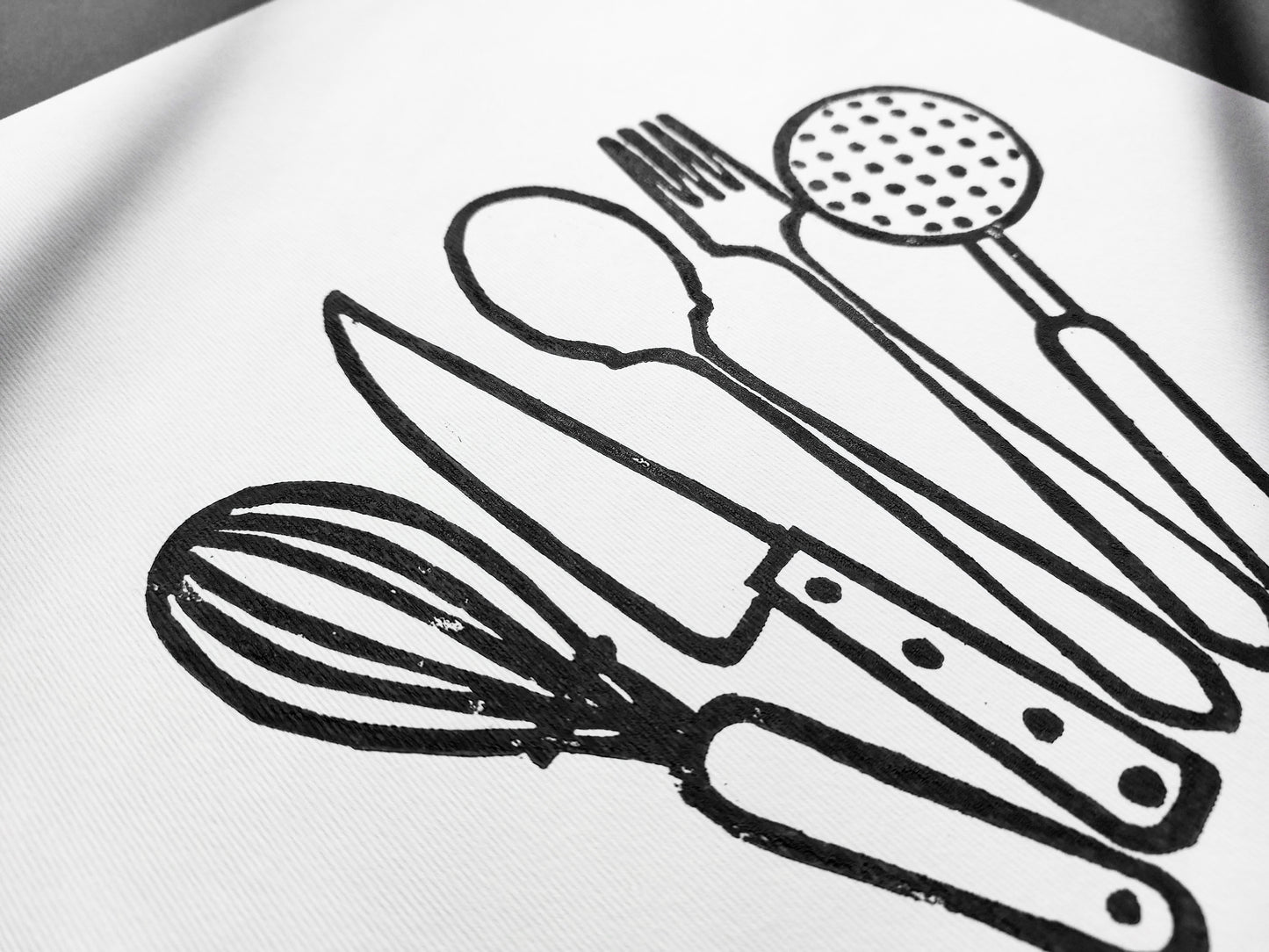 Black kitchen utensils Linocut print Printmaking relief wall art Spoon fork knife whisk Simple original artwork for Modern kitchen decor Dining room Block minimalist Handmade print wall Home decor Decorations Accessories