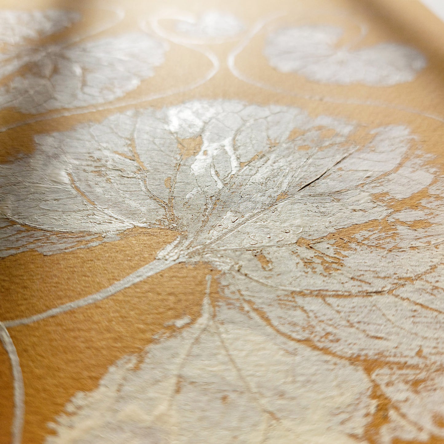 Mini Gallery wall set of 2 Green ochre beige textured leaves Monotype print wall art decor relief