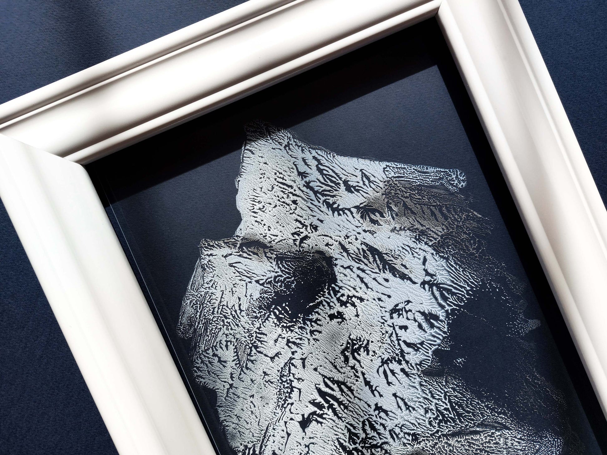 N4 Silver white and light blue Holiday winter wall art Abstract mountains Monotype print on Plexiglass Modern original artwork UNFRAMED Printmaking handmade block relief print Bedroom bathroom decor Home decoration unique one cope for New home gift Nature lovers gift