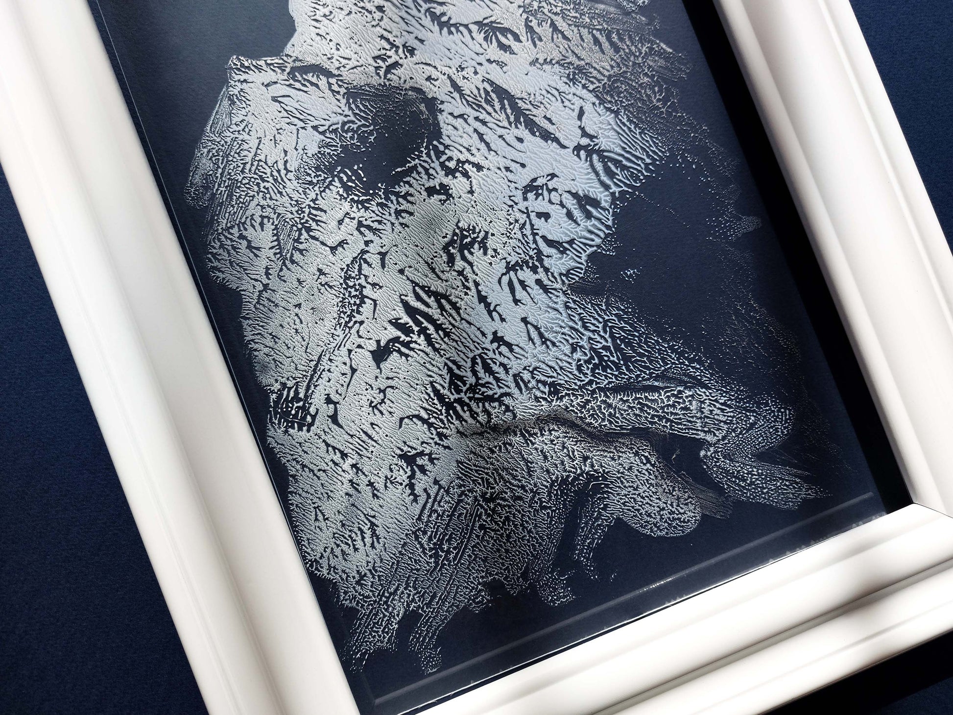 N4 Silver white and light blue Holiday winter wall art Abstract mountains Monotype print on Plexiglass Modern original artwork UNFRAMED Printmaking handmade block relief print Bedroom bathroom decor Home decoration unique one cope for New home gift Nature lovers gift