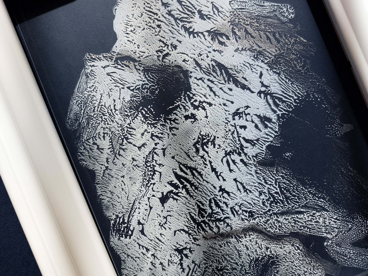 N4 Silver white and light blue Holiday winter wall art Abstract mountains Monotype print on Plexiglass Modern original artwork UNFRAMED Printmaking handmade block relief print Bedroom bathroom decor Home decoration unique one cope for New home gift Nature lovers gift