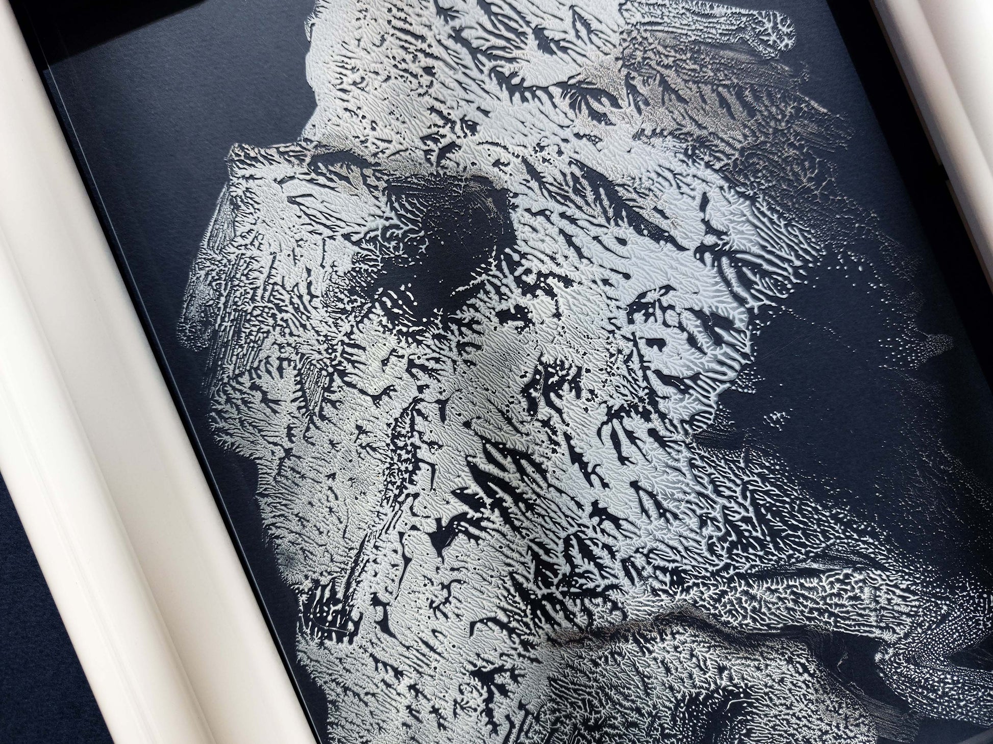 N4 Silver white and light blue Holiday winter wall art Abstract mountains Monotype print on Plexiglass Modern original artwork UNFRAMED Printmaking handmade block relief print Bedroom bathroom decor Home decoration unique one cope for New home gift Nature lovers gift
