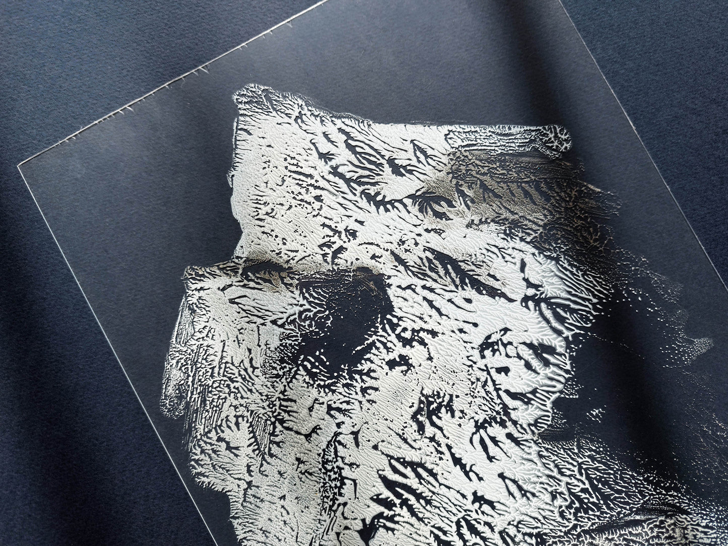 N4 Silver white and light blue Holiday winter wall art Abstract mountains Monotype print on Plexiglass Modern original artwork UNFRAMED Printmaking handmade block relief print Bedroom bathroom decor Home decoration unique one cope for New home gift Nature lovers gift